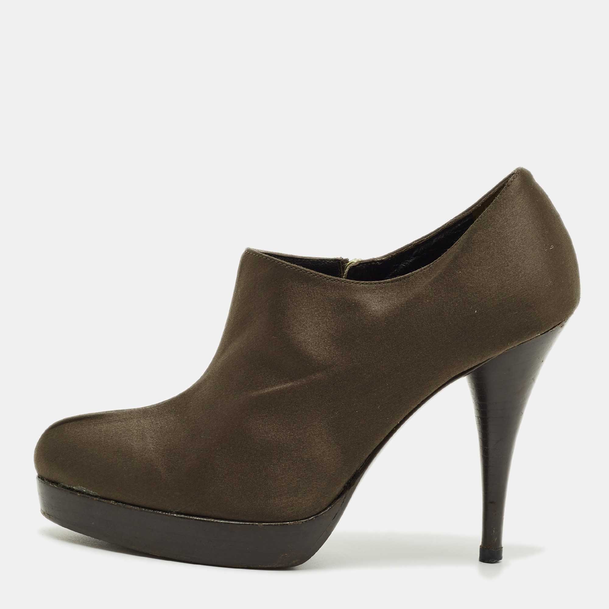 

Fendi Brown Satin Ankle Booties Size
