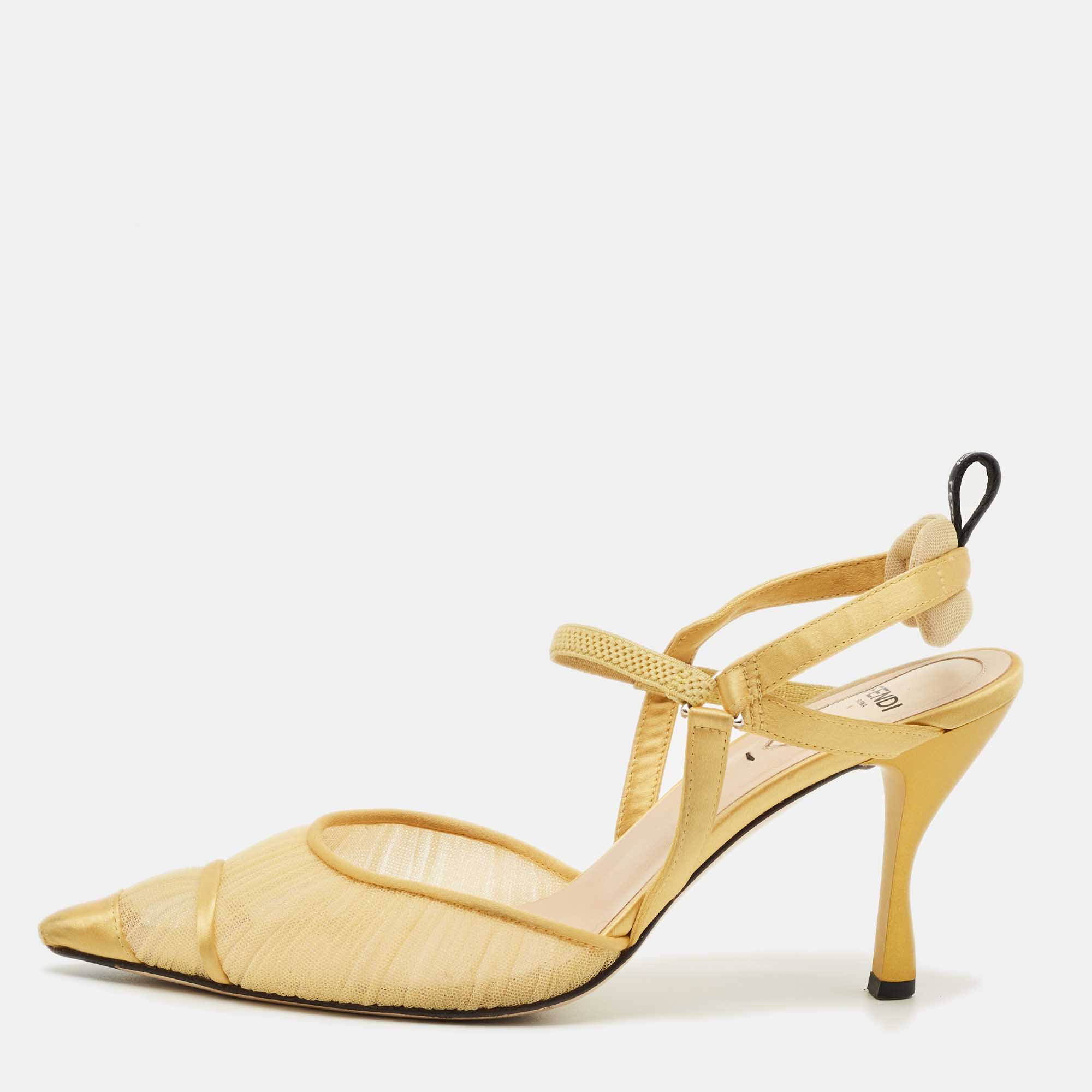 

Fendi Yellow Mesh and Satin Colibri Lite Slingback Pumps Size