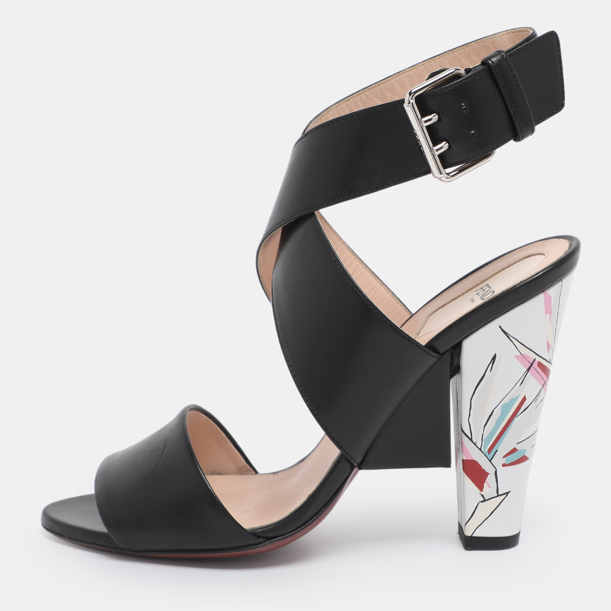 

Fendi Black Leather Birds of Paradise Ankle Strap Sandals Size 38