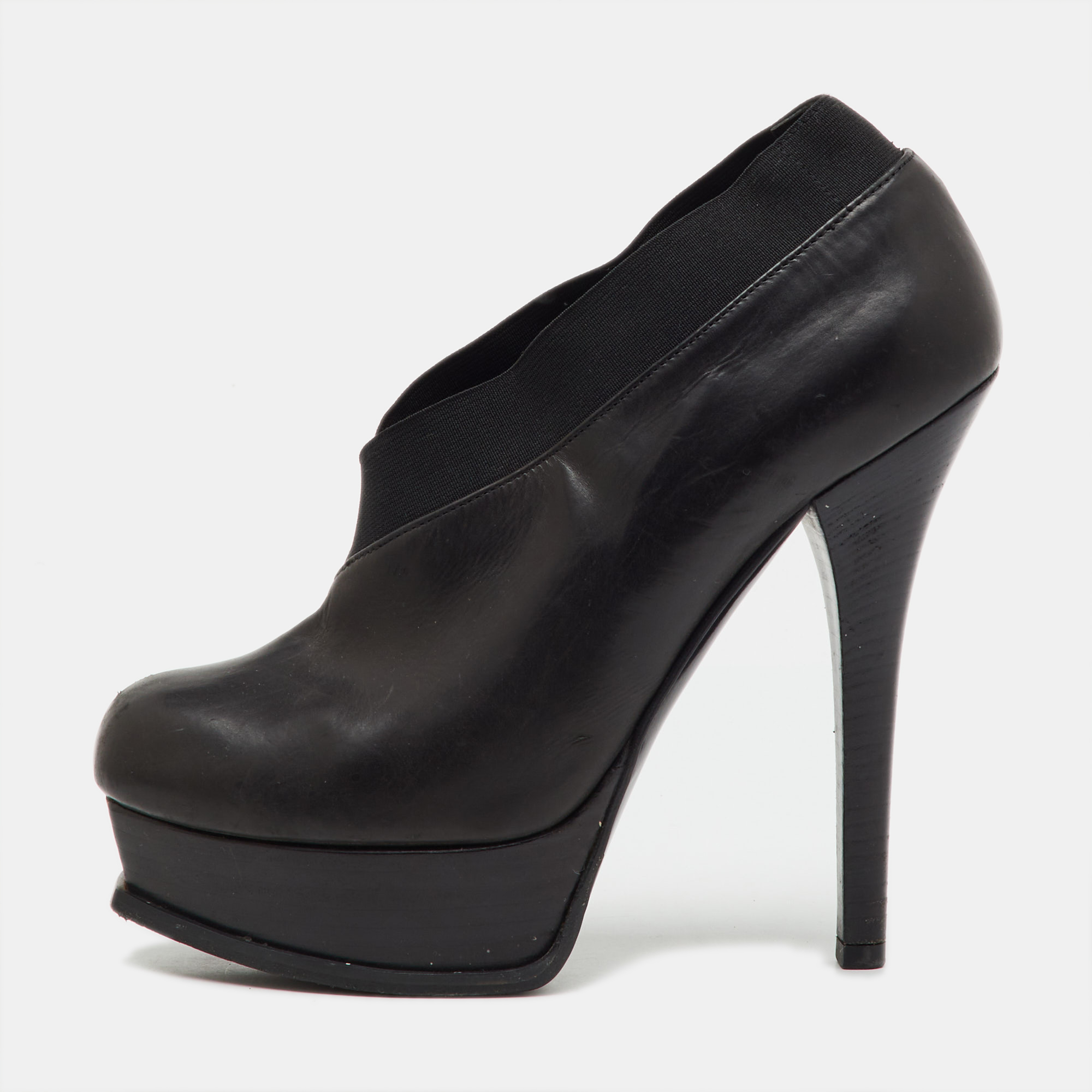Fendi Black Leather Faux-Wrap Fendista Platform Ankle Booties Size 40