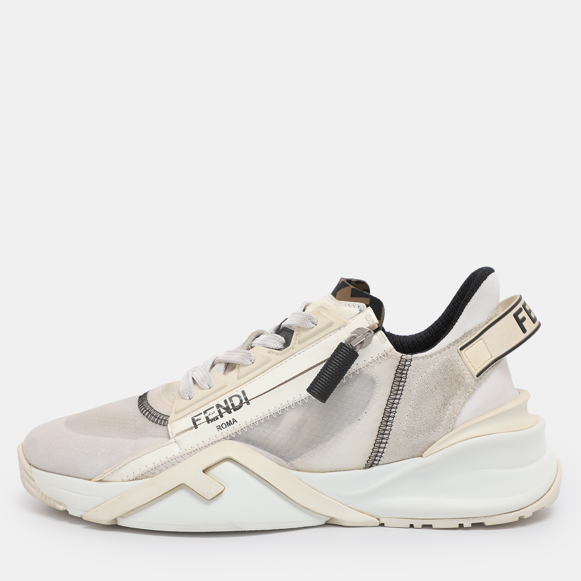 

Fendi Cream/White Suede and Mesh Flow Low Top Sneakers Size