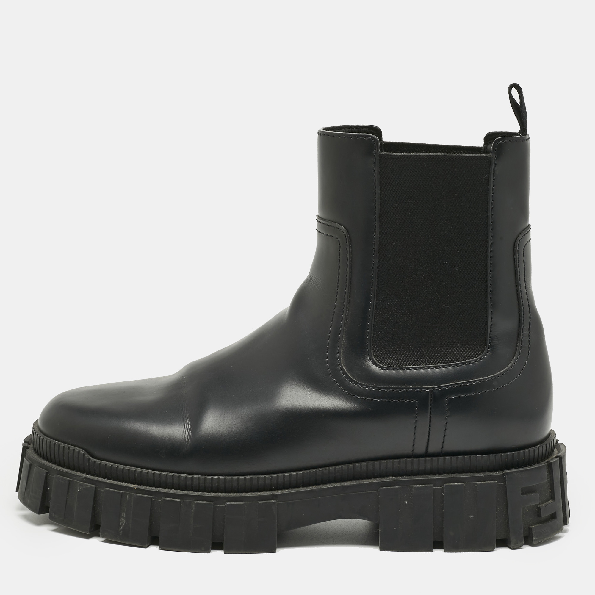 

Fendi Black Leather FF Combat Boots Size