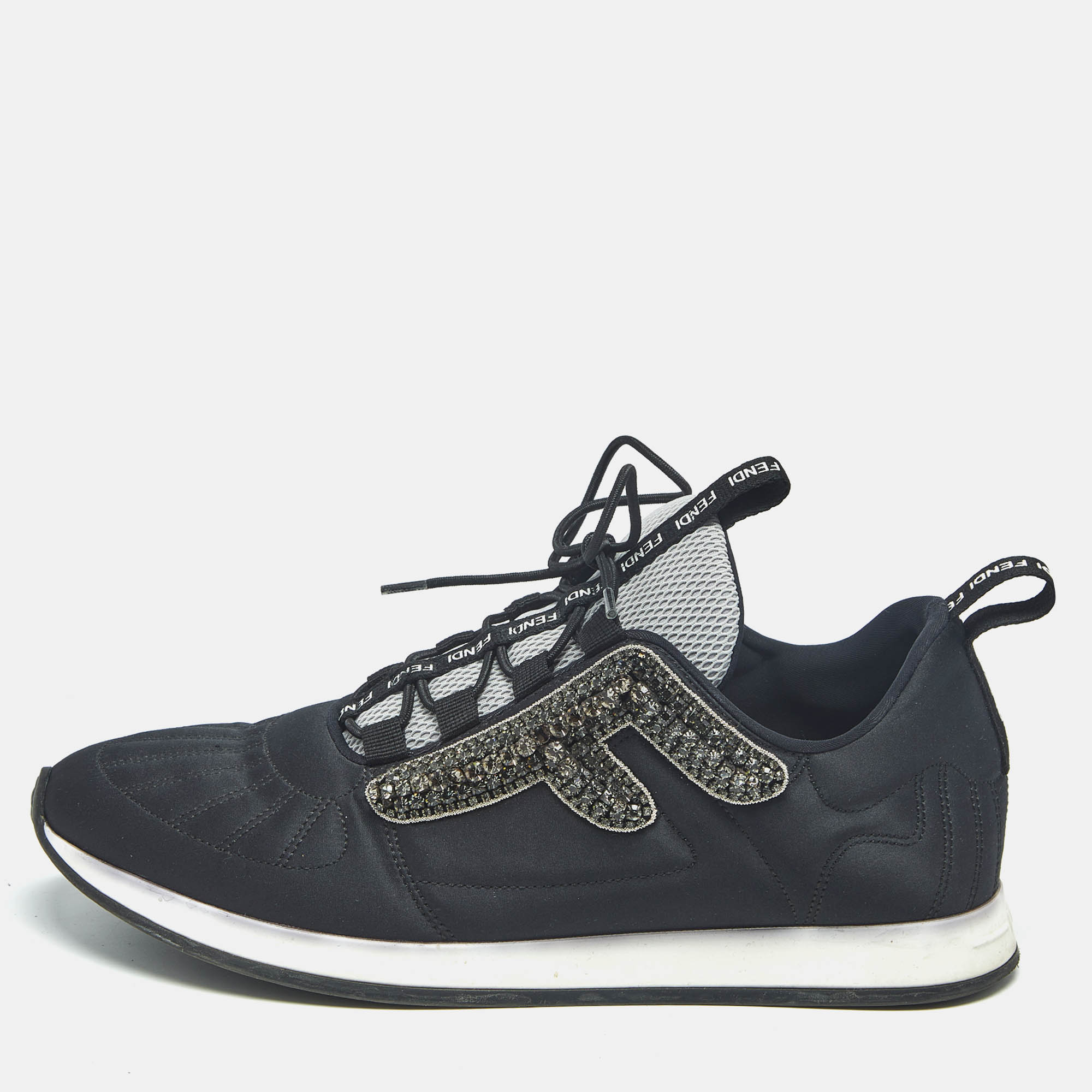 

Fendi Black Fabric and Satin Crystal Embellished Lace Up Sneakers Size