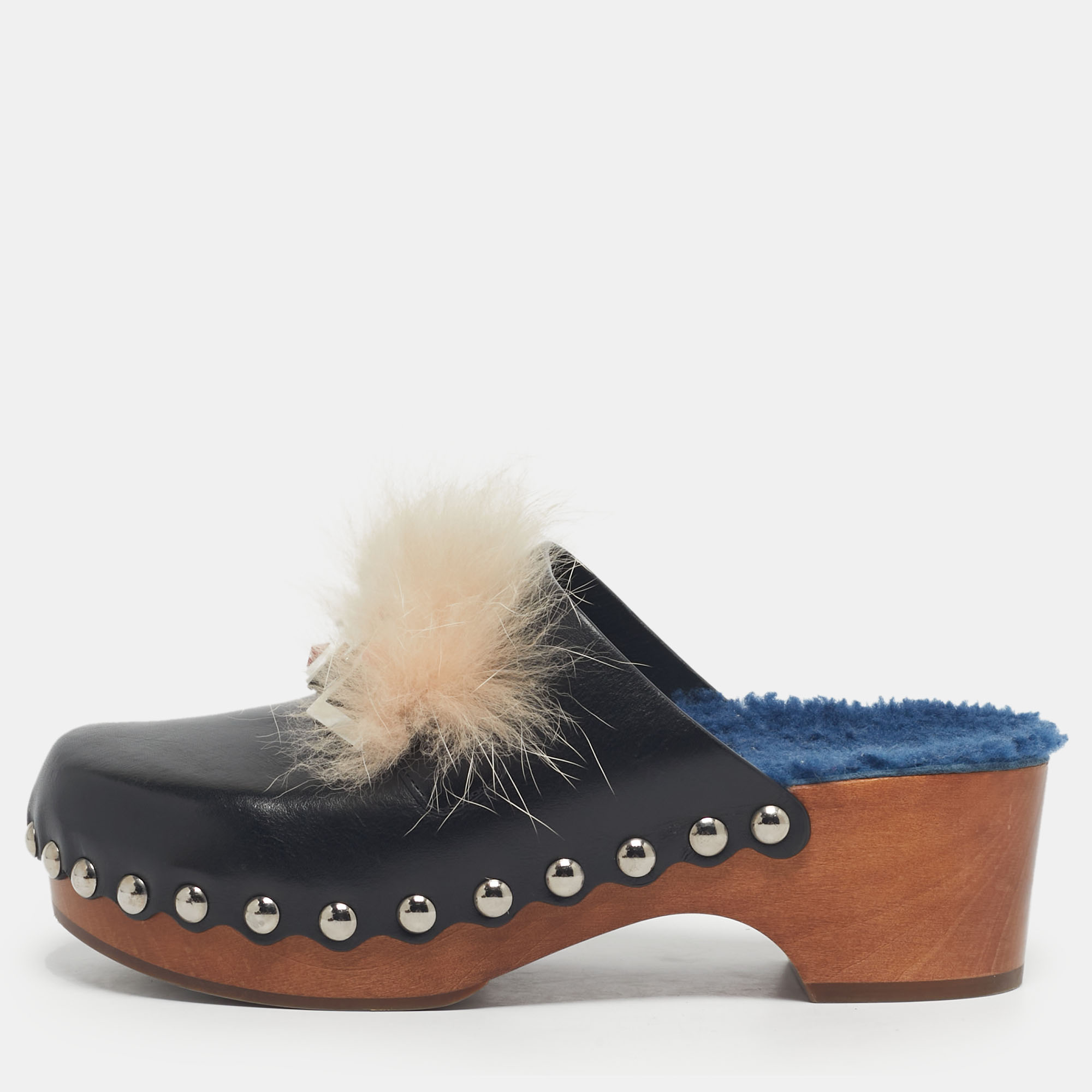 

Fendi Black Fur and Leather Monster Clogs Size
