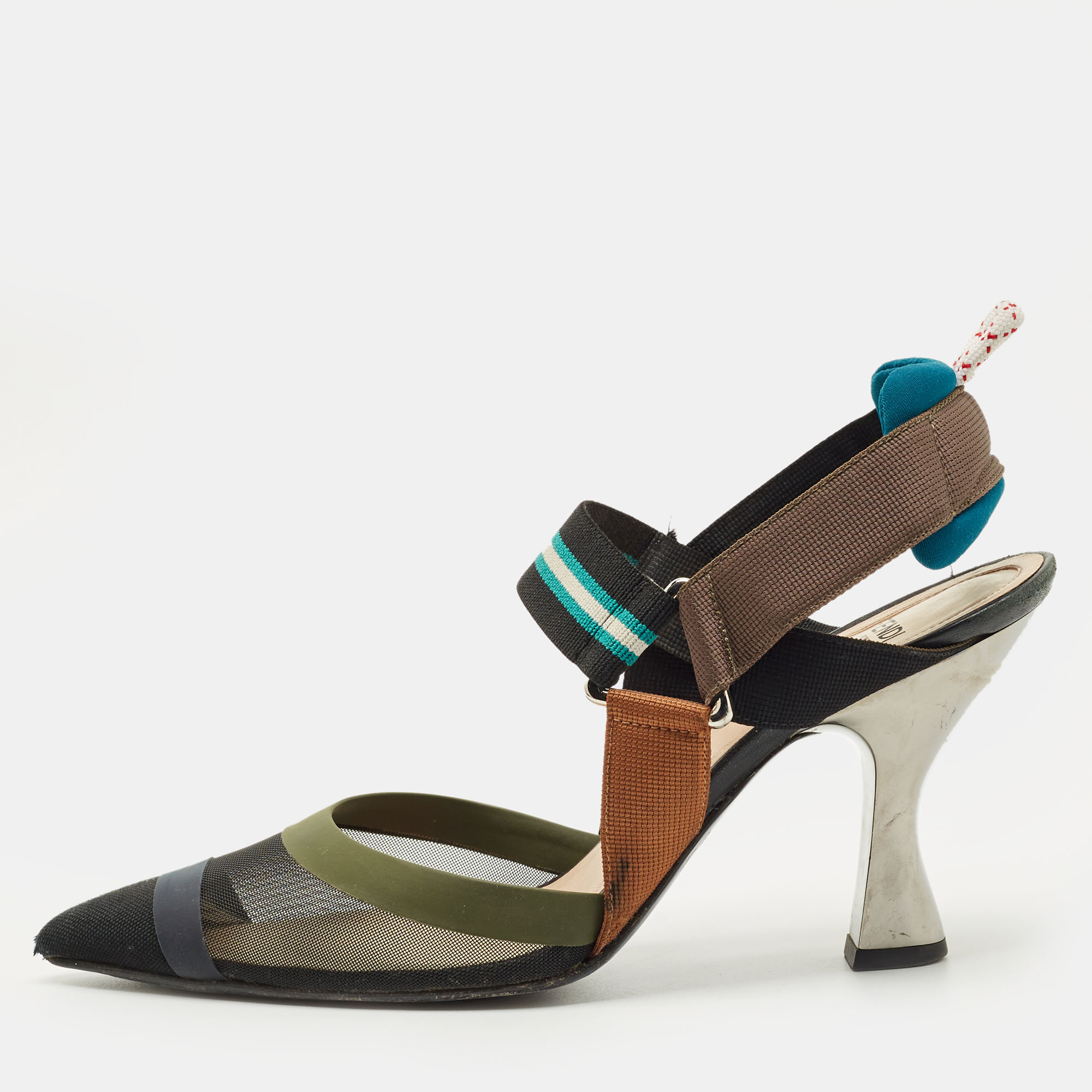 Pre-owned Fendi Multicolor Canvas And Leather Colibri Slingback Pumps Size 38