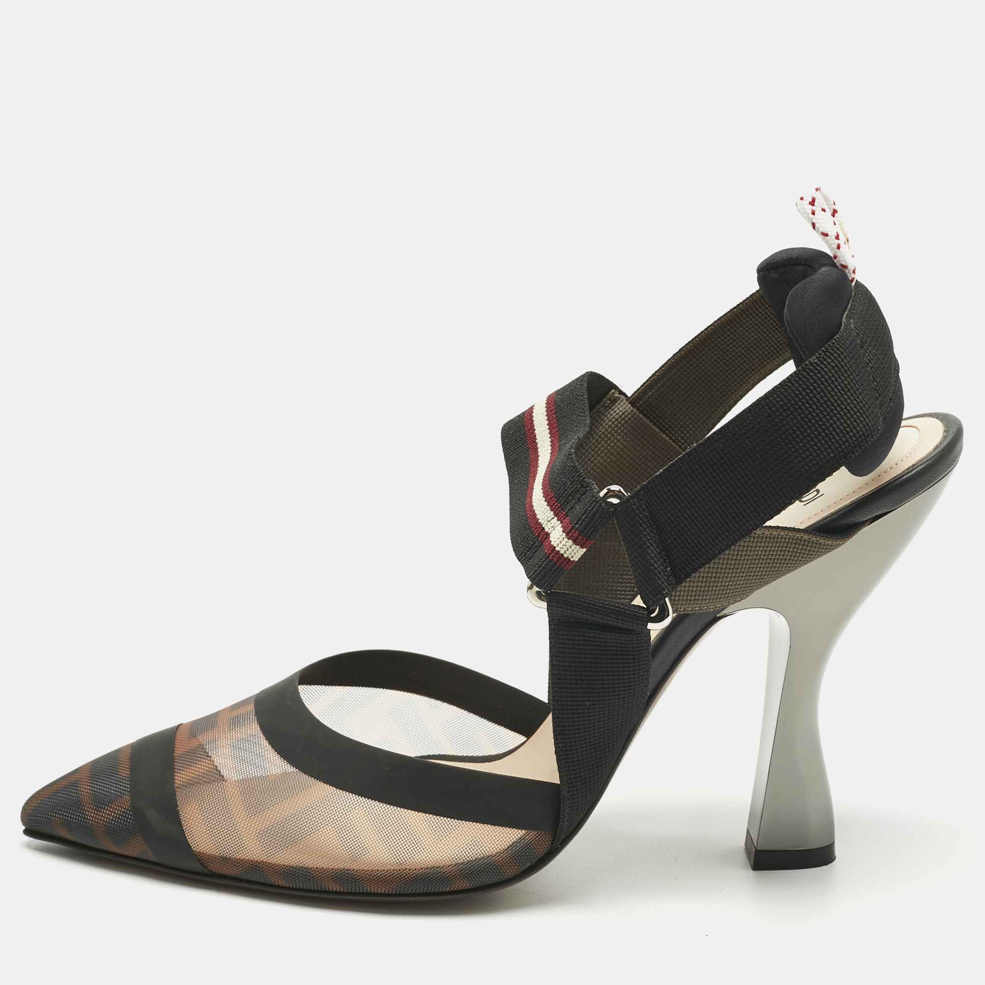 

Fendi Multicolor Canvas and Leather Colibri Slingback Pumps Size