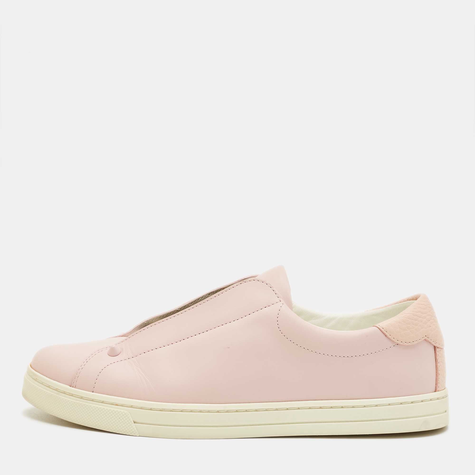 

Fendi Pink/White Leather Rockoclick Low Top Sneakers Size