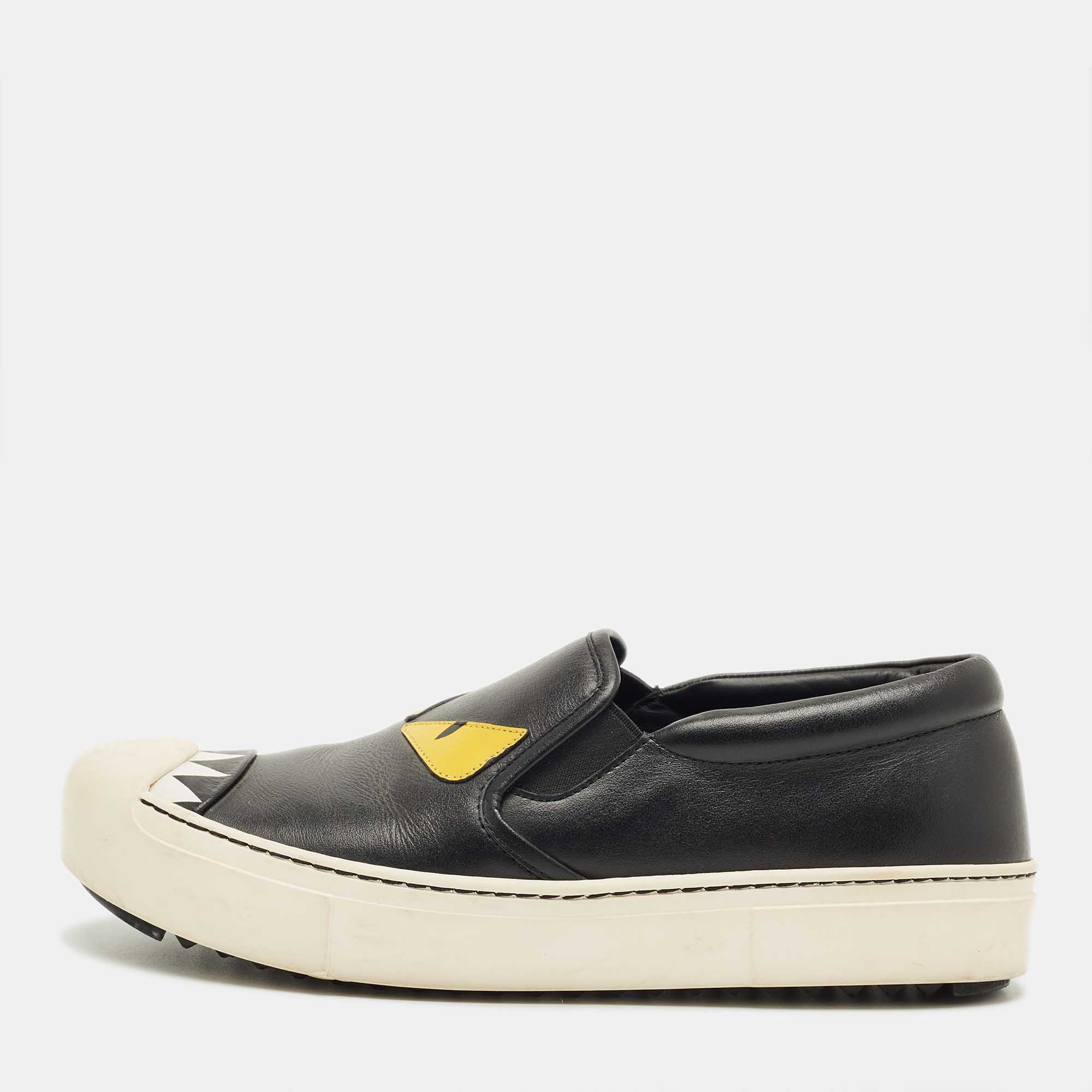 

Fendi Black Leather Monster Slip On Sneakers Size