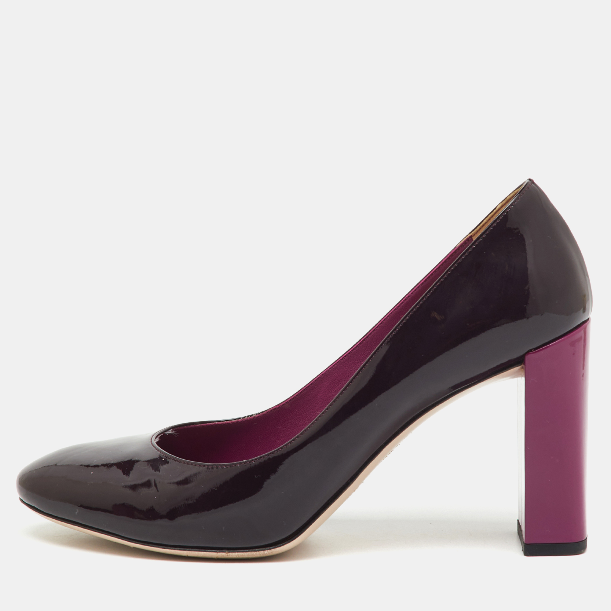 

Fendi Dark Purple Patent Leather Round Toe Block Heel Pumps Size