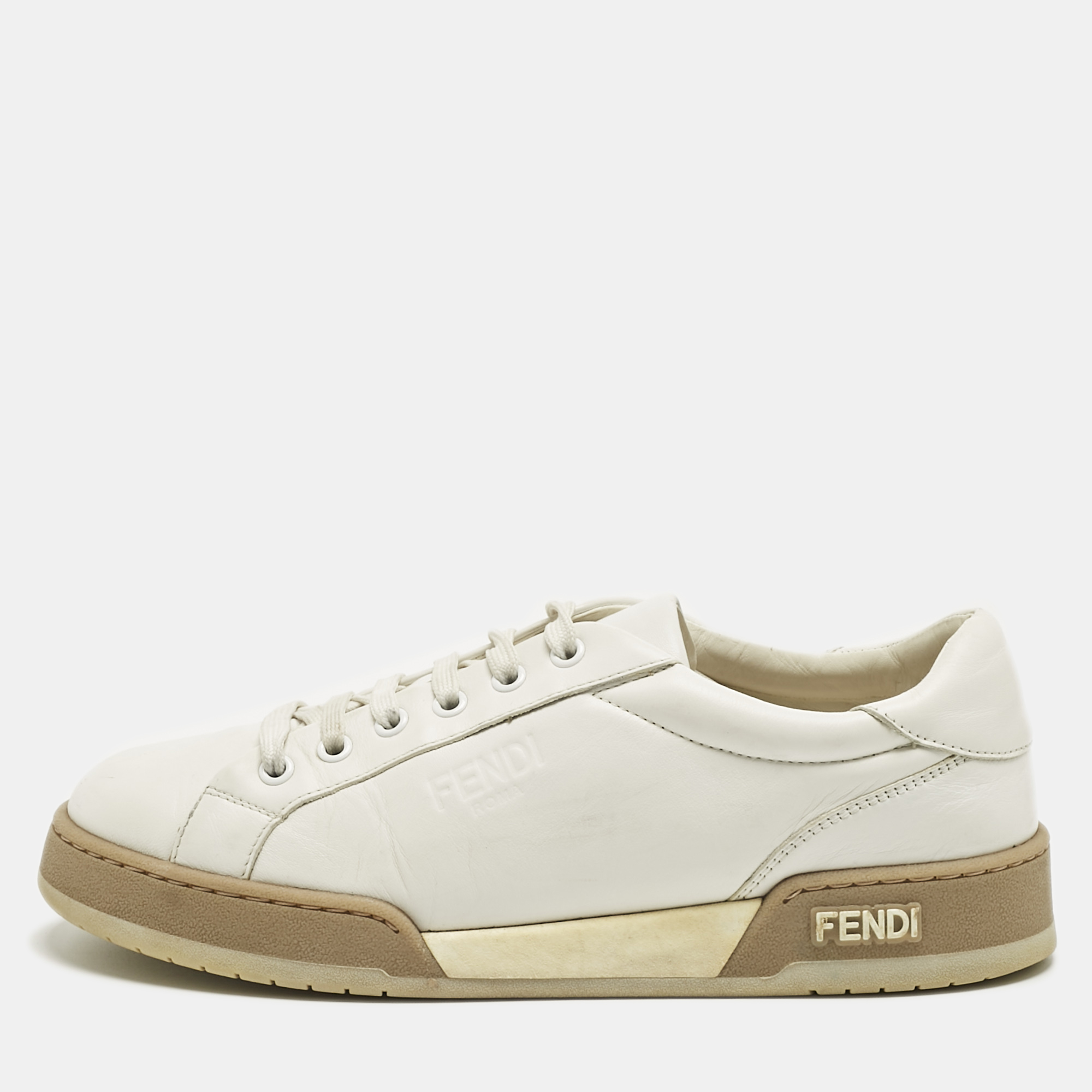 

Fendi White Leather Lace Up Low Top Sneakers Size