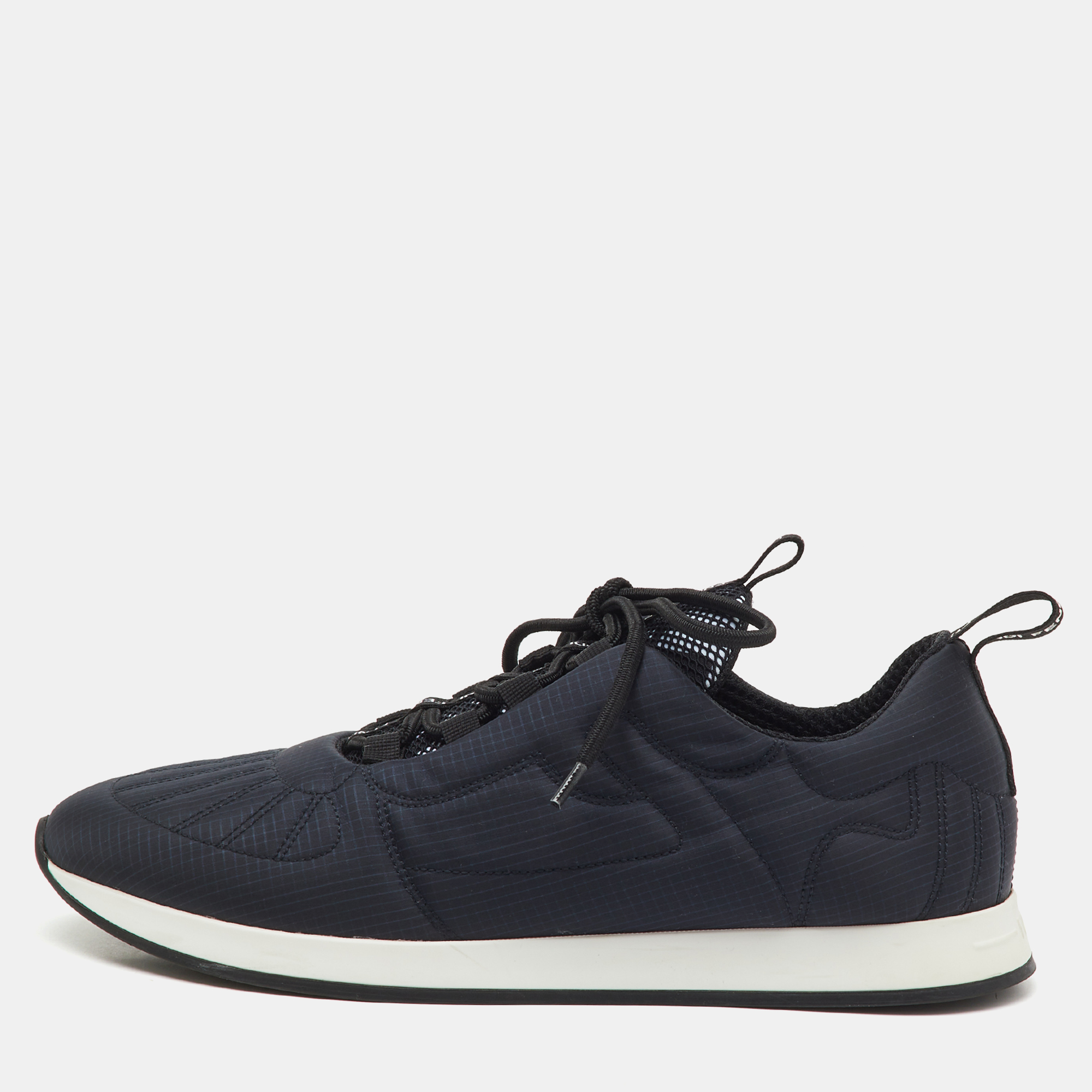 Pre-owned Fendi Navy Blue/black Fabric Ff Freedom Low Top Sneakers Size 38
