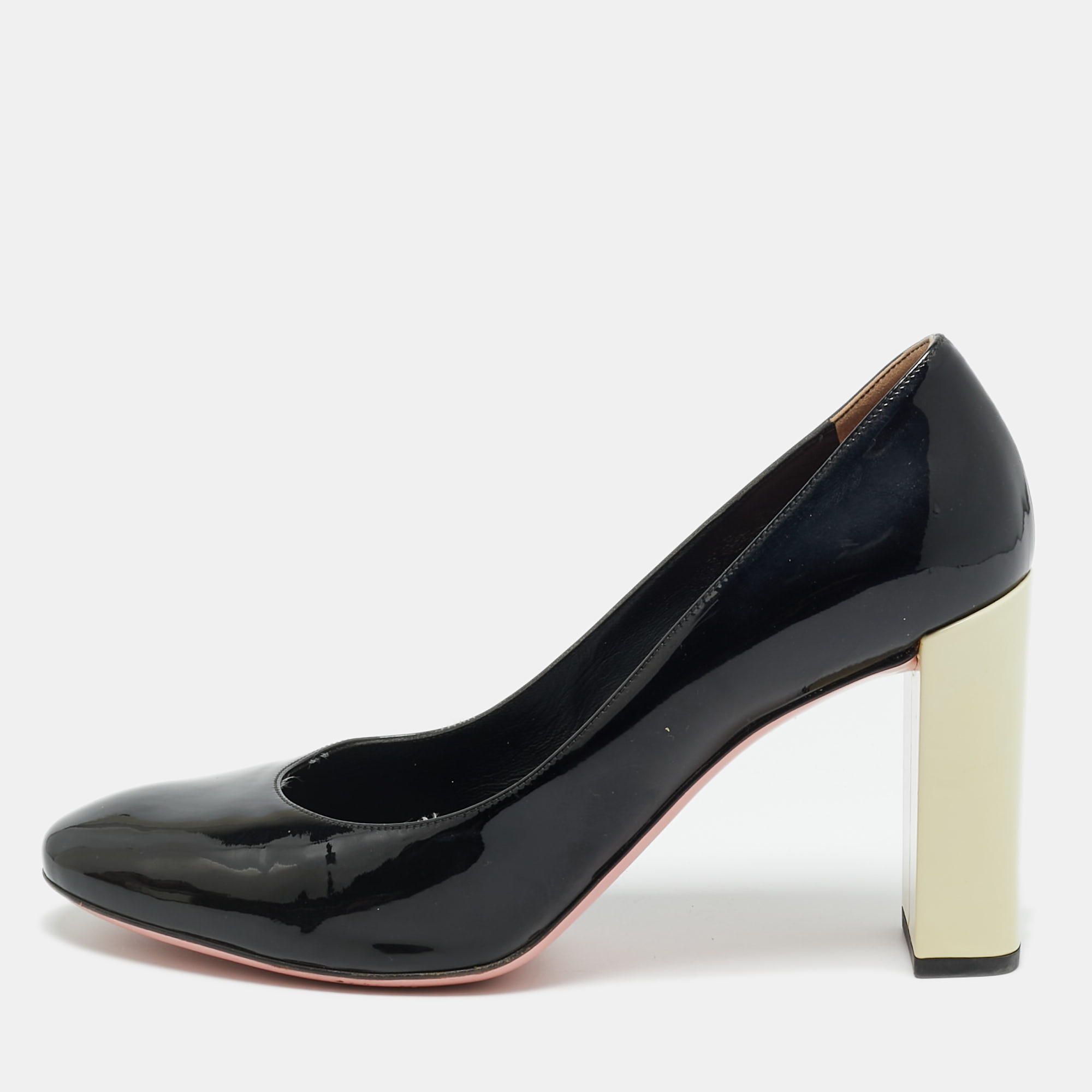 Pre-owned Fendi Black/cream Patent Leather Block Heel Pumps Size 40