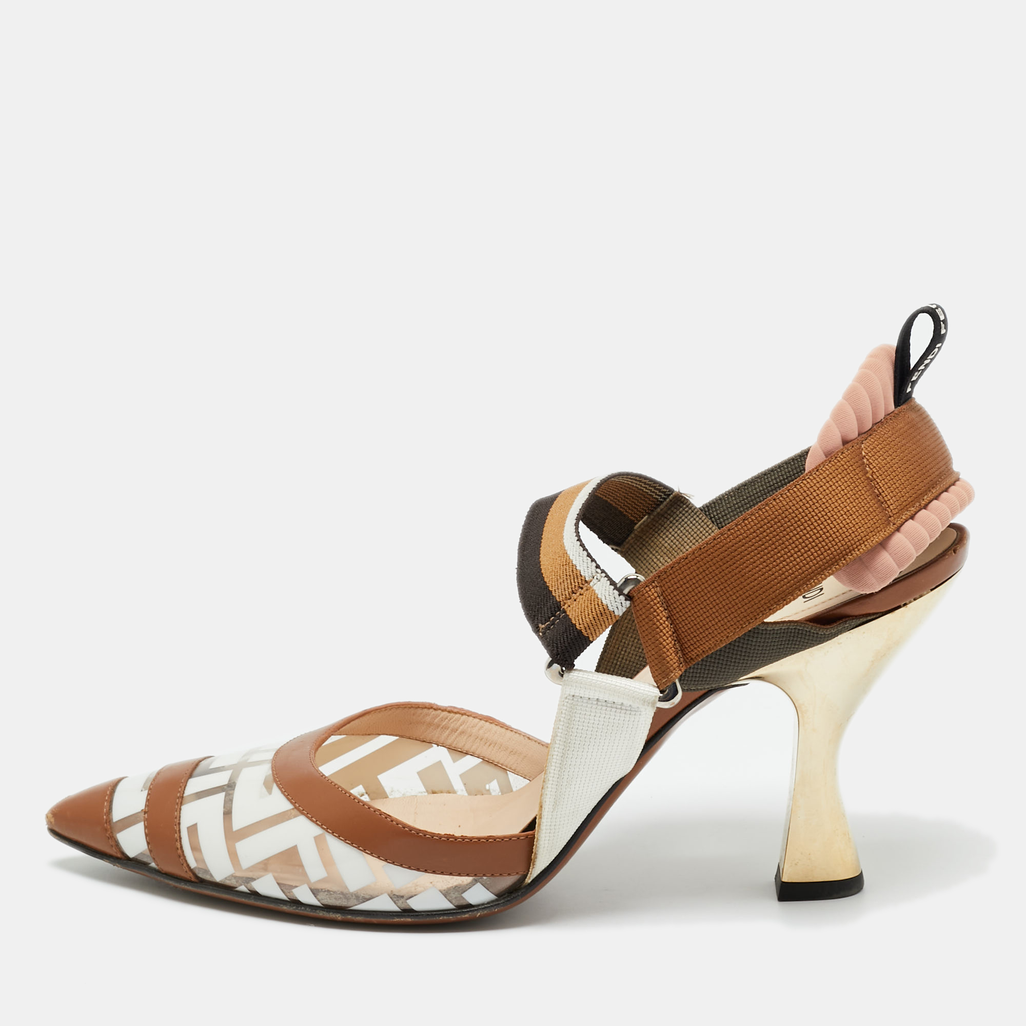 

Fendi Multicolor Canvas and Leather Colibri Slingback Pumps Size
