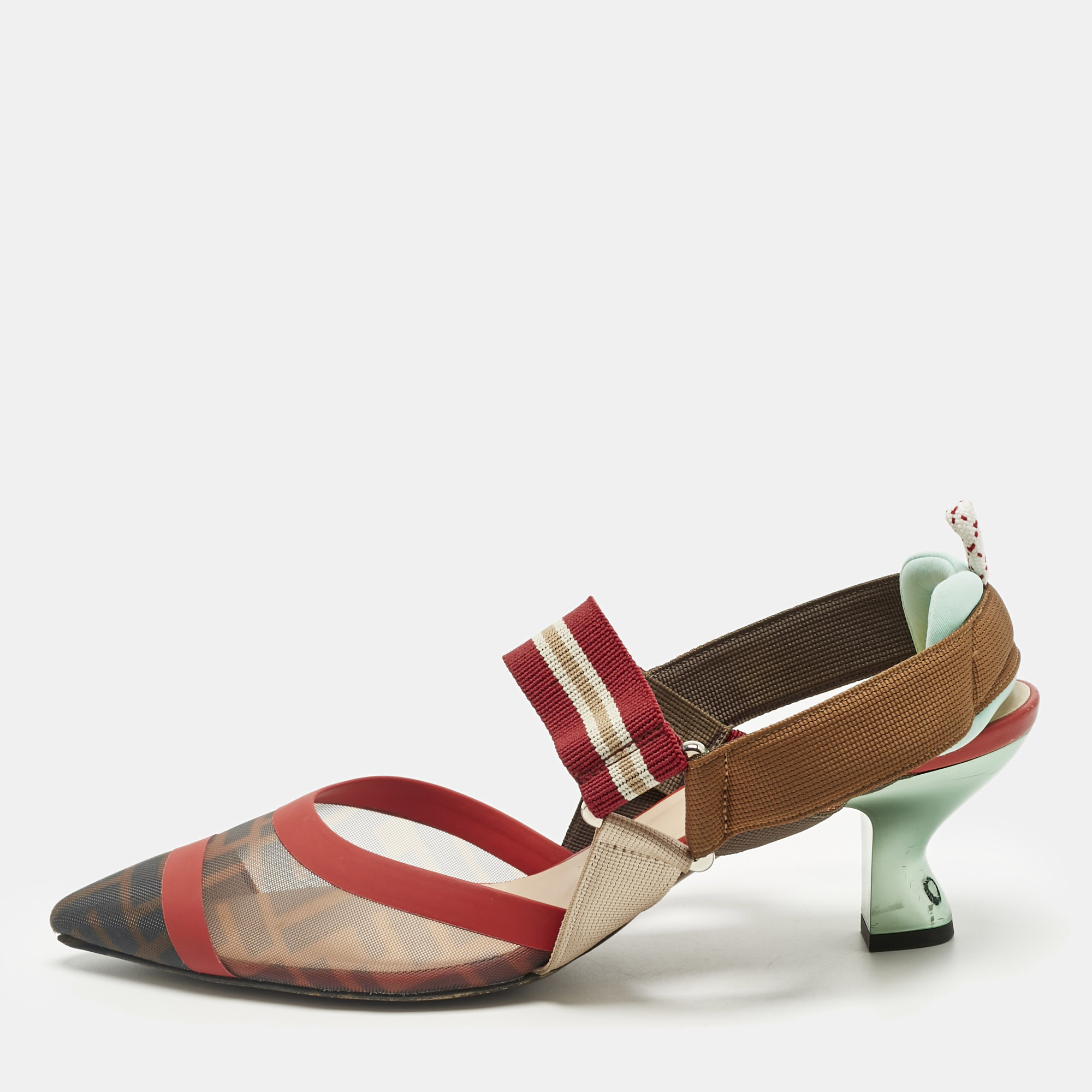 

Fendi Multicolor Satin and Velvet Colibri Slingback Pumps Size