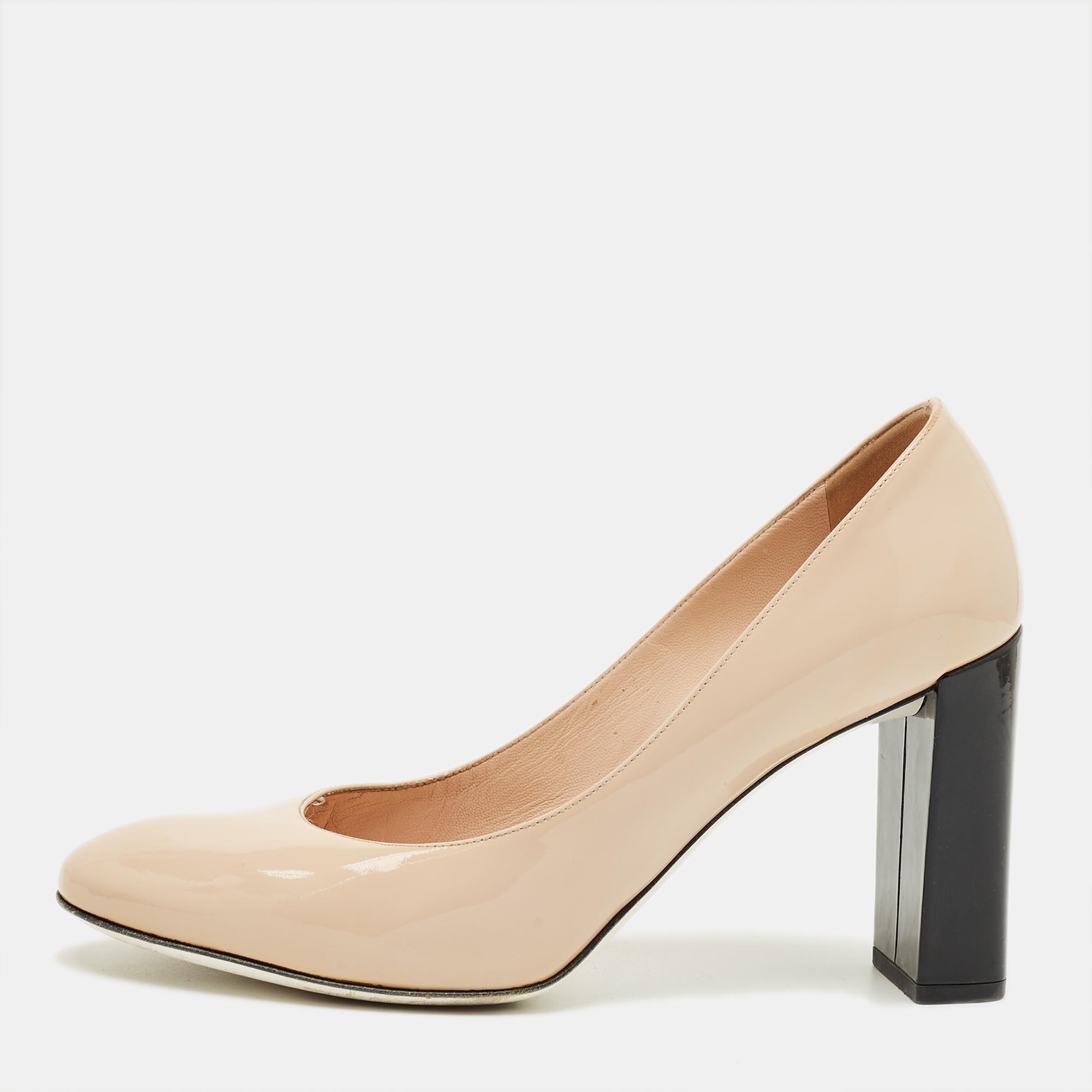 

Fendi Beige Patent Leather Round Toe Block Heel Pumps Size