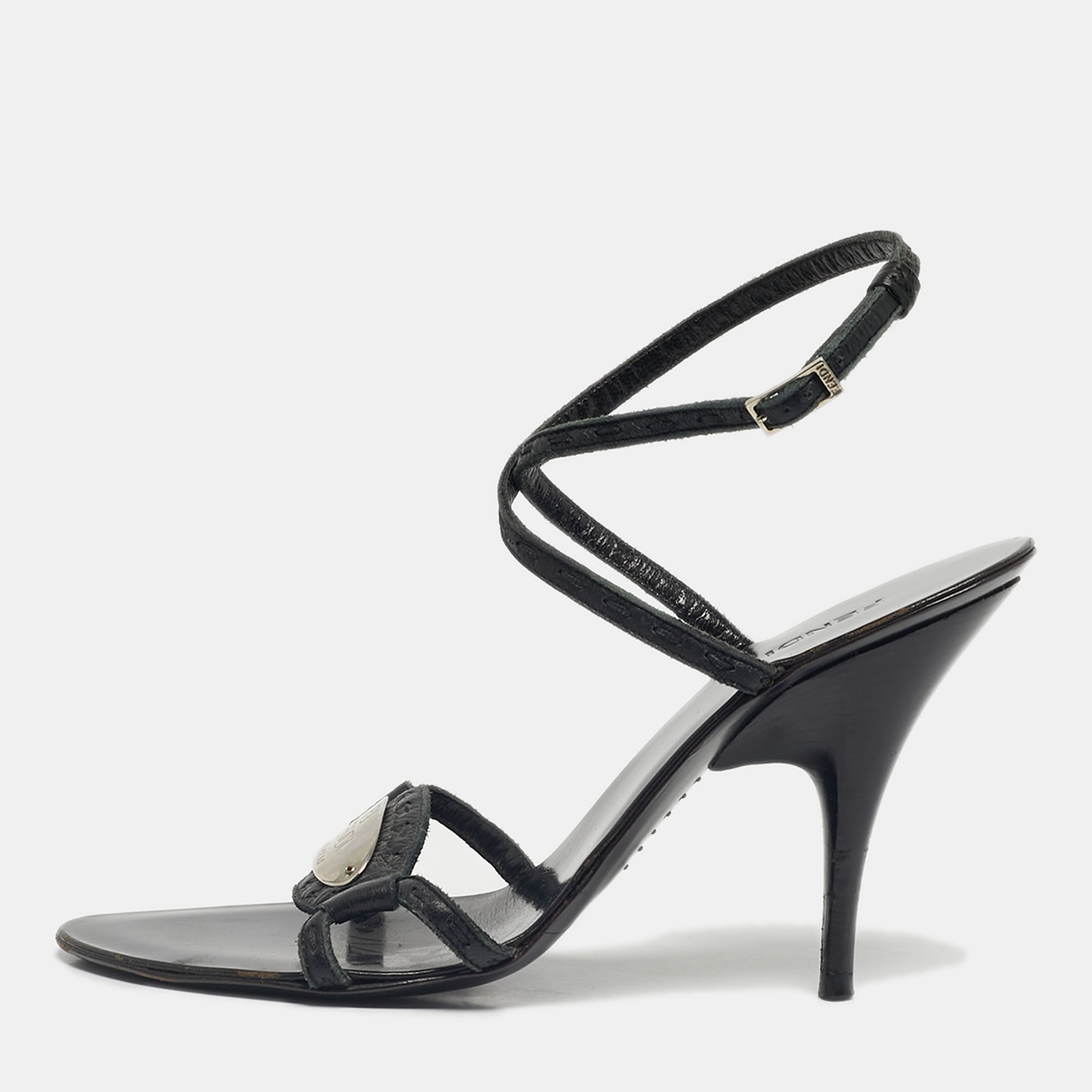 

Fendi Black Leather Buckle Detail Ankle Strap Sandals Size