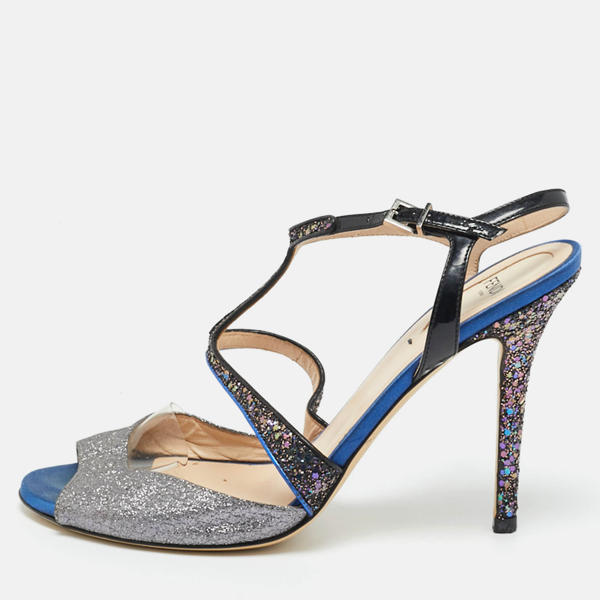 

Fendi Multicolor Glitter and Patent Leather Ankle Strap Sandals Size