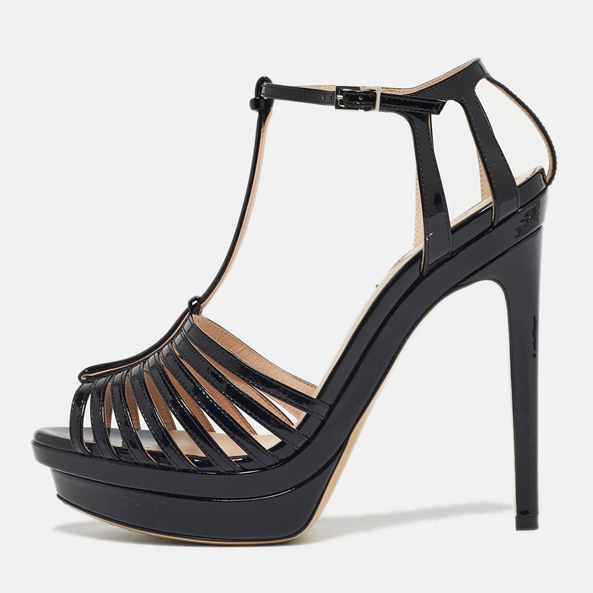 

Fendi Black Patent Leather Strappy T-Bar Platform Sandals Size