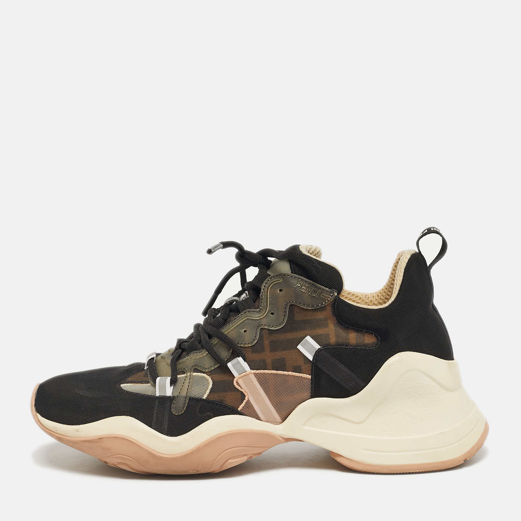 

Fendi Black/Brown Zucca Mesh and PVC Fluid High Top Sneakers Size