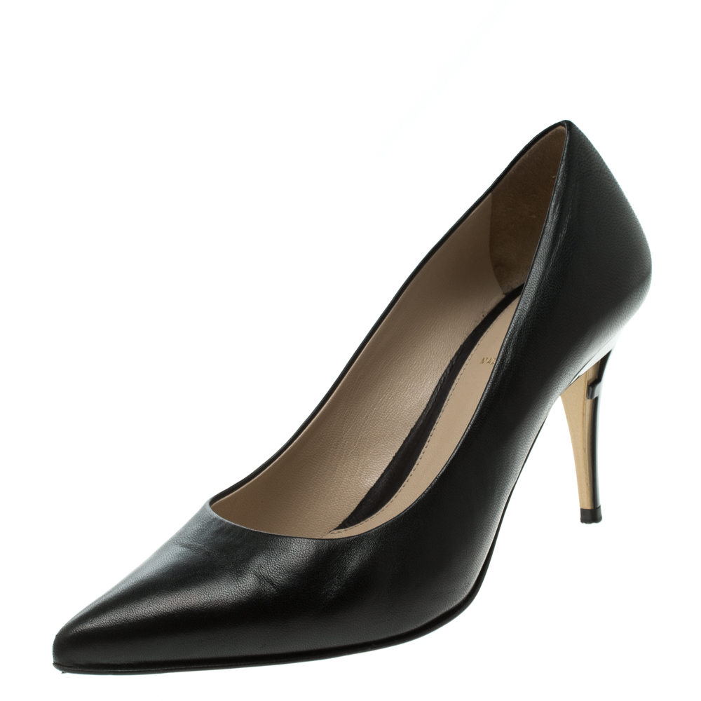 Pre Owned Fendi Black Leather Decollete Pointed Toe Pumps Size 38
