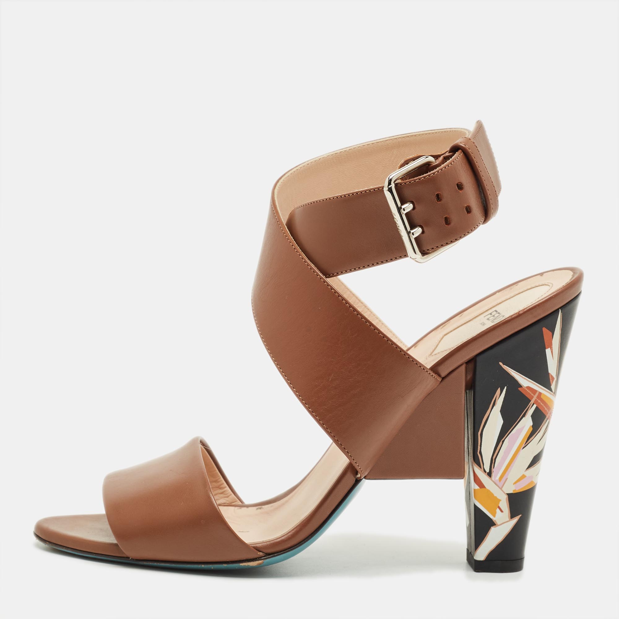 

Fendi Brown Leather Ankle Strap Sandals Size