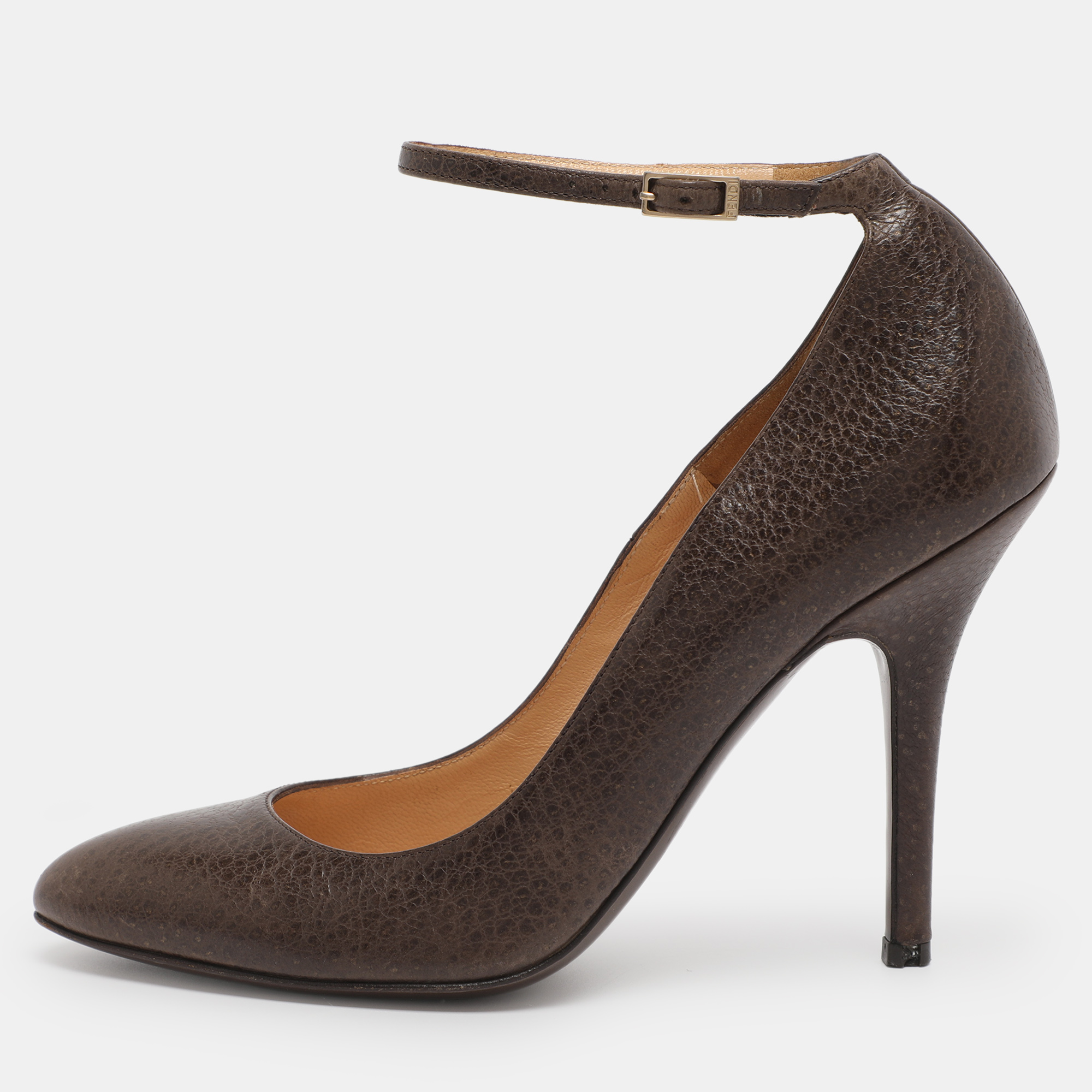 

Fendi Brown Leather Ankle Strap Pumps Size 36.5