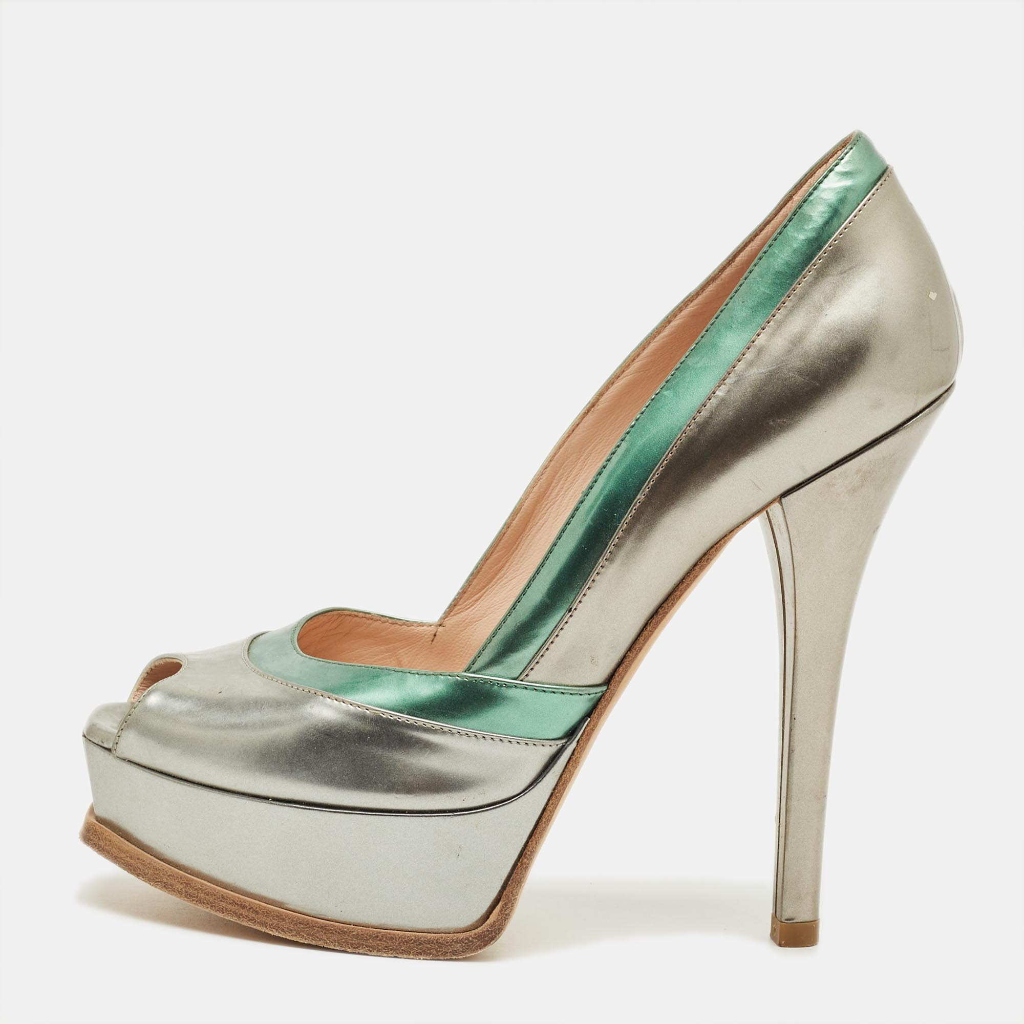 

Fendi Multicolor Leather Fendista Peep Toe Platform Pumps Size