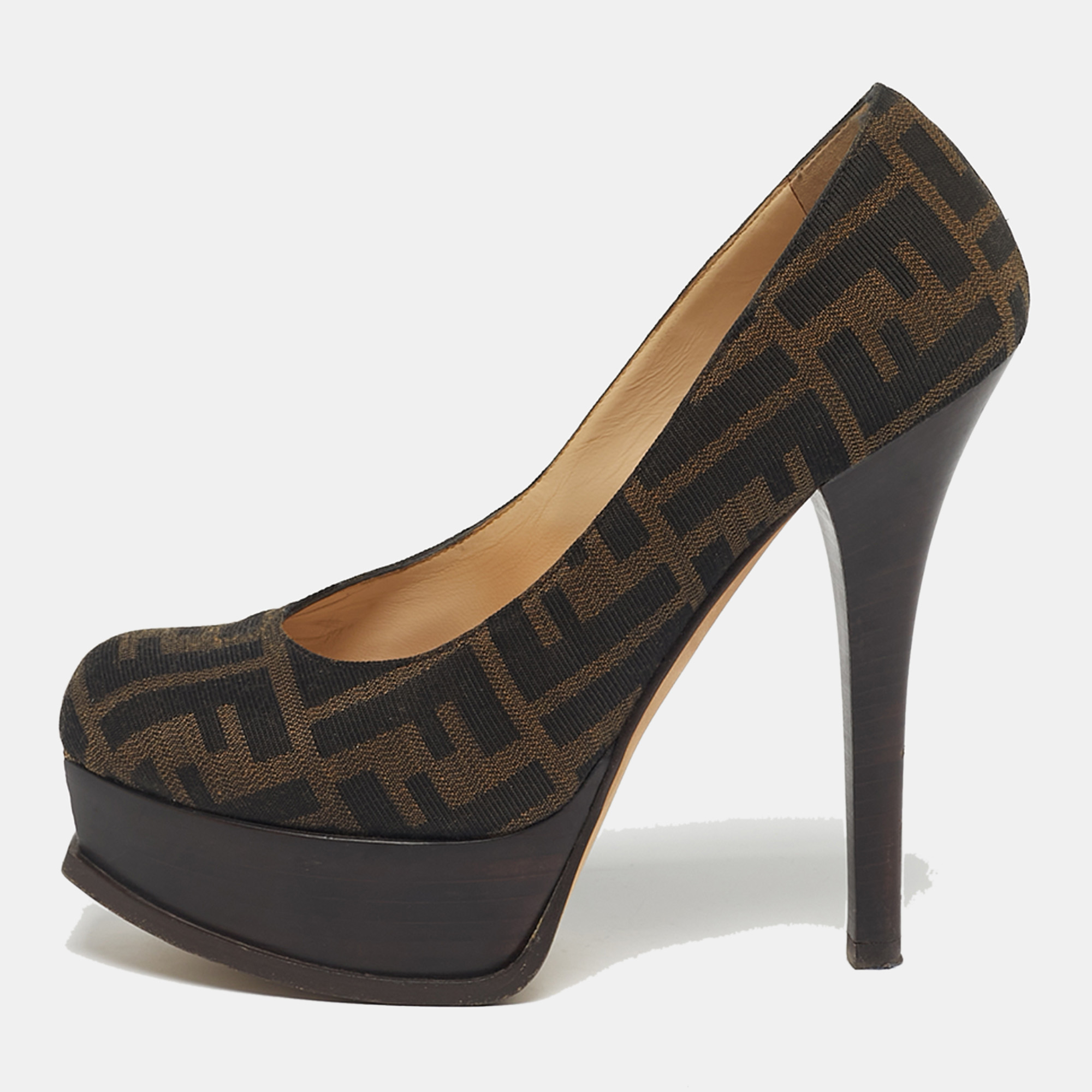 Pre-owned Fendi Sta Platform Pumps Size 38 In Brown