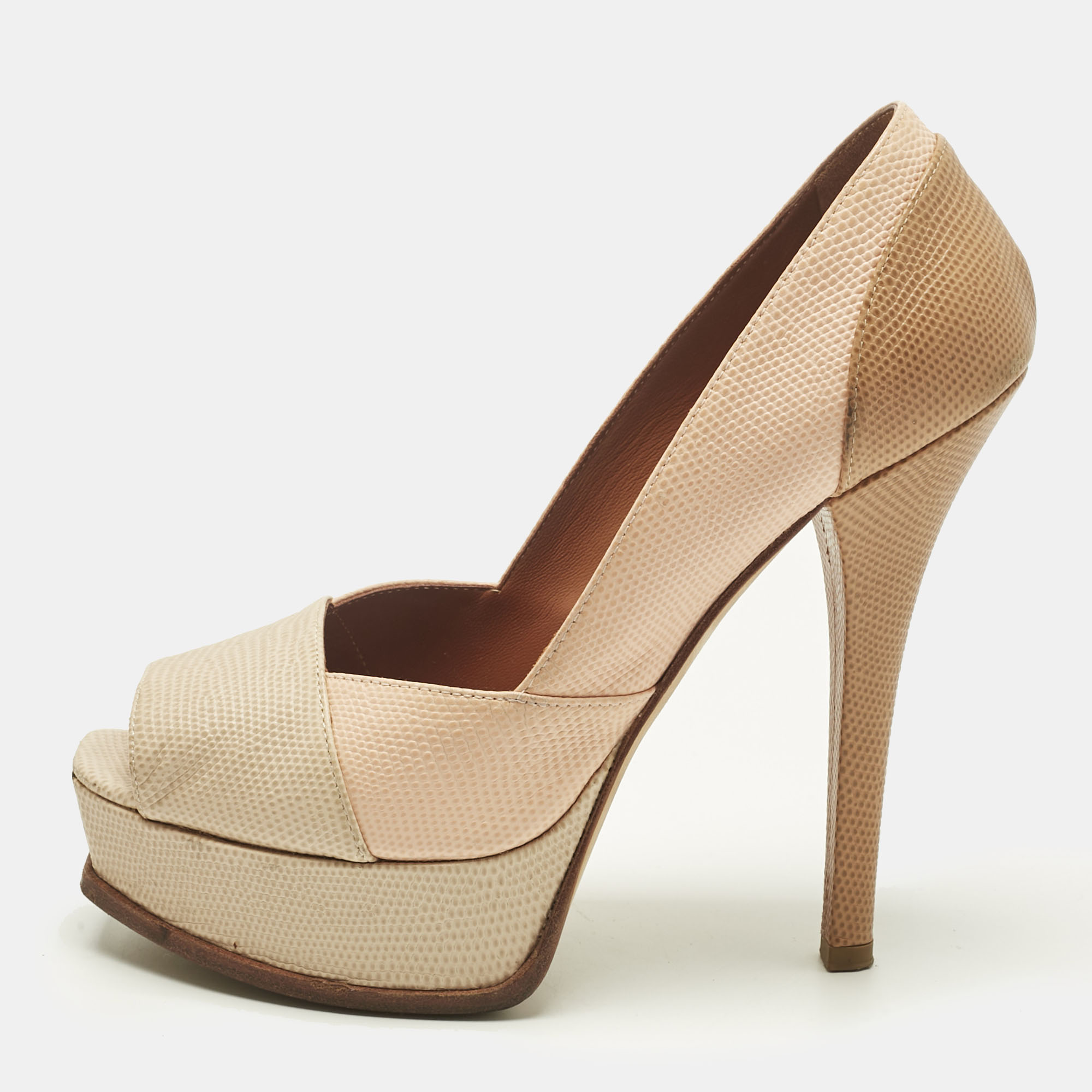 Pre-owned Fendi Sta Colorblock Lizard-embossed Leather Peep Toe Platform Pumps Size 39 In Multi
