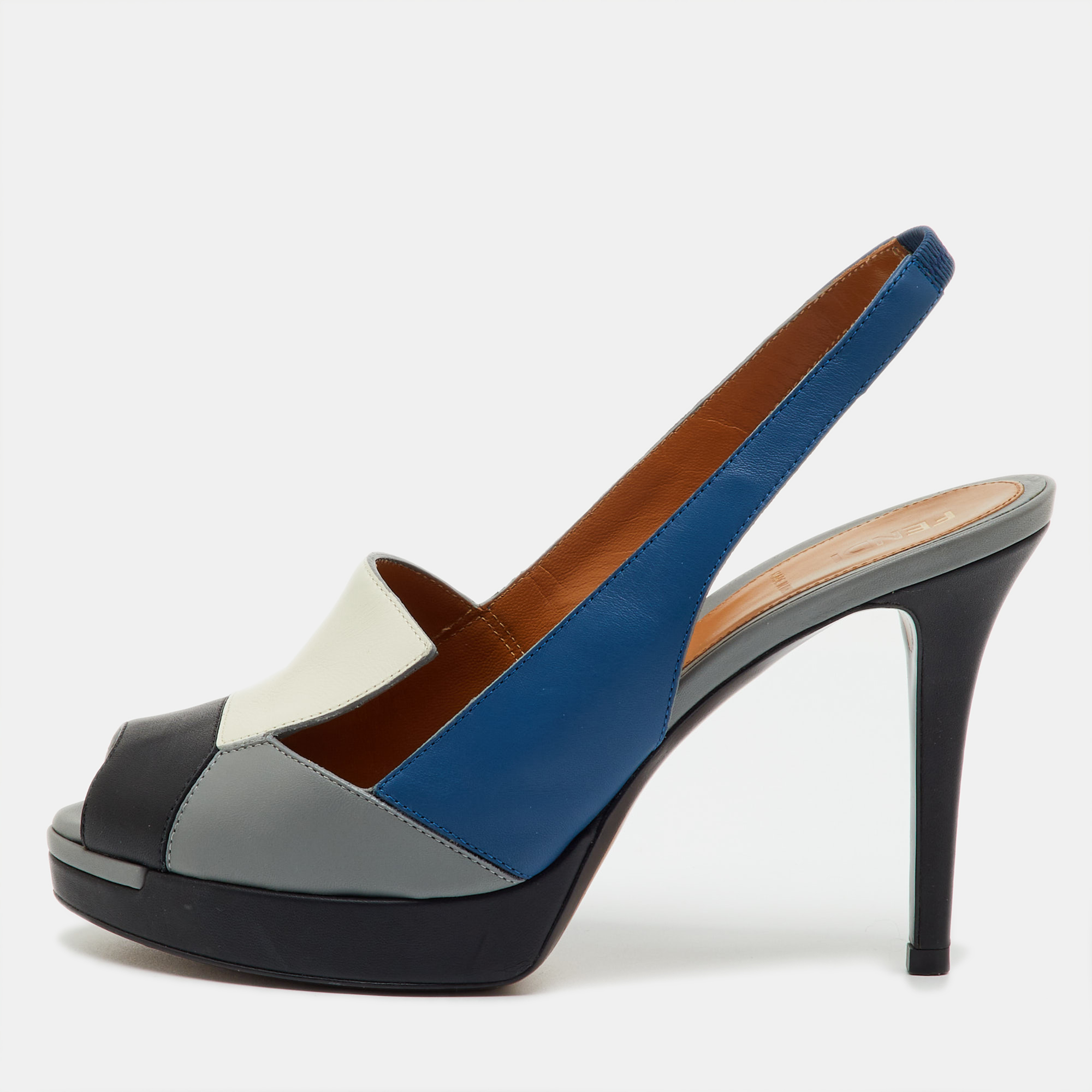 Pre-owned Fendi Multicolor Leather Peep Toe Platform Slingback Sandals Size 37