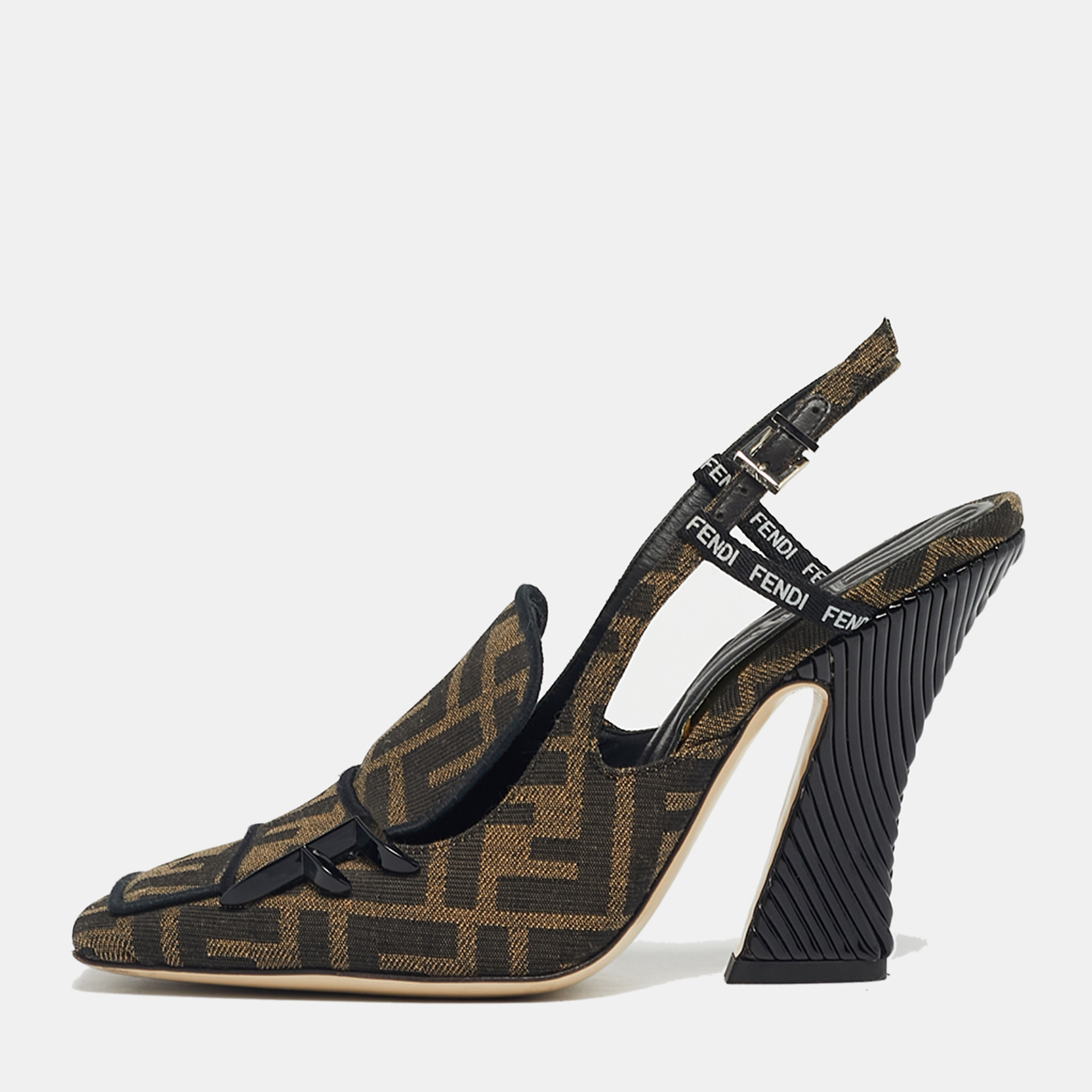 Pre-owned Fendi Tobacco Zucca Canvas Ffreedom Slingback Pumps Size 36 In Brown