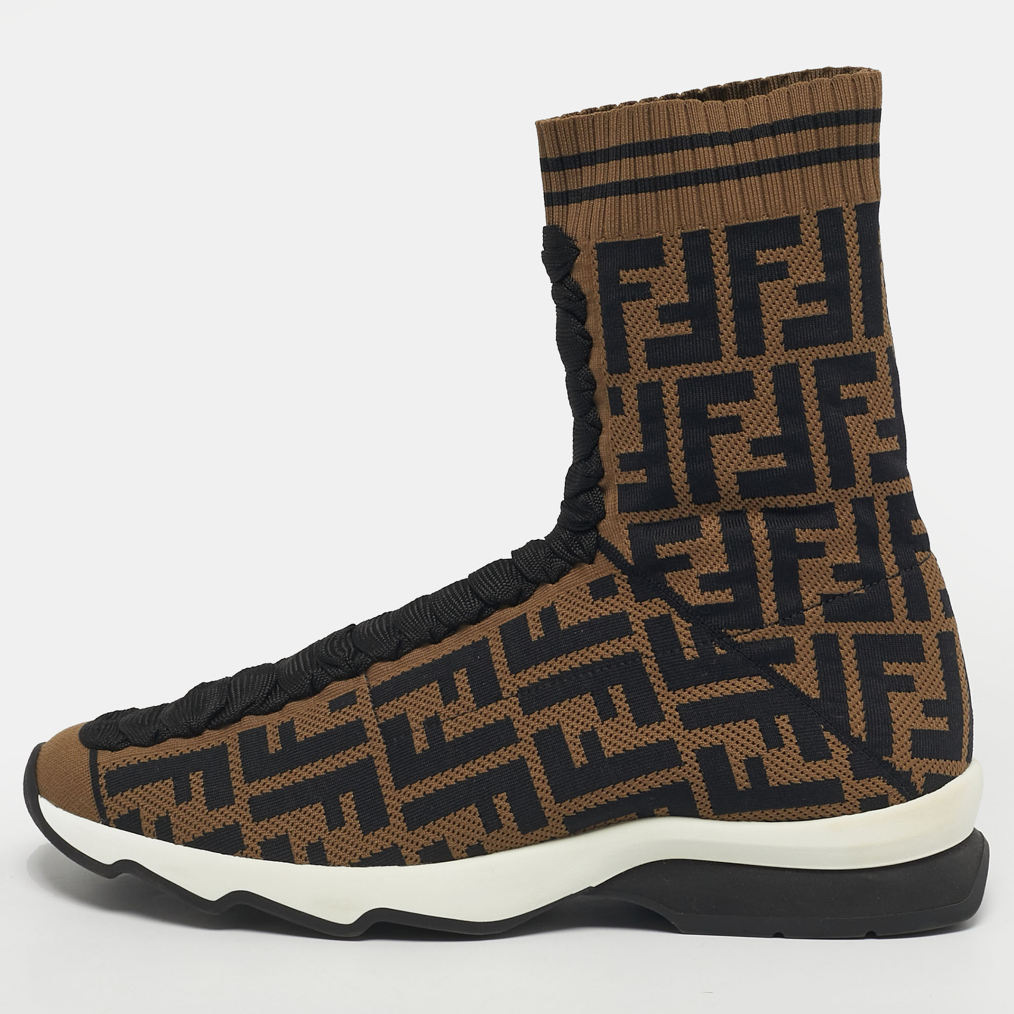

Fendi Brown/Black Zucca Knit Fabric Sock Sneakers Size
