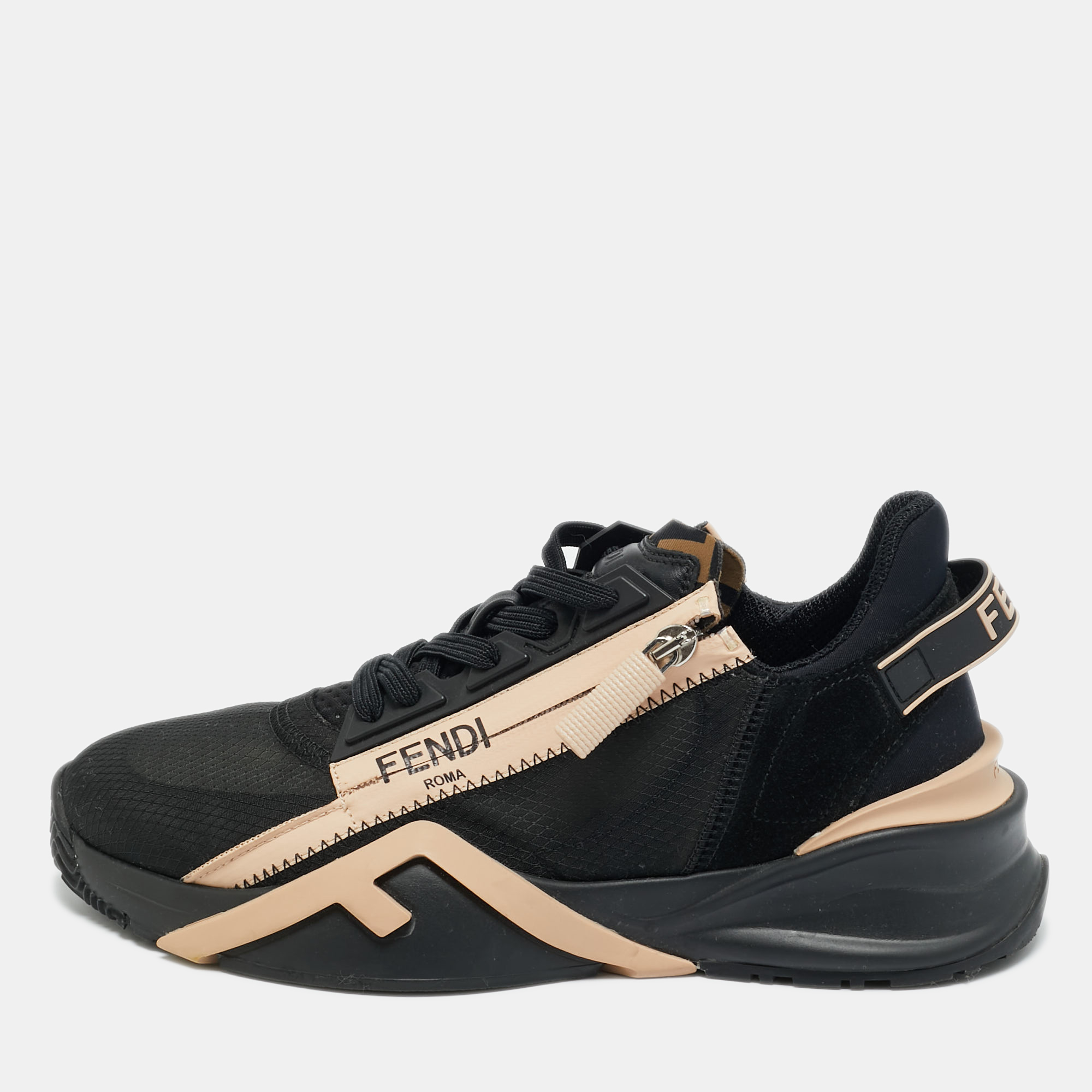 

Fendi Black/Beige Mesh and Suede Flow Sneakers Size