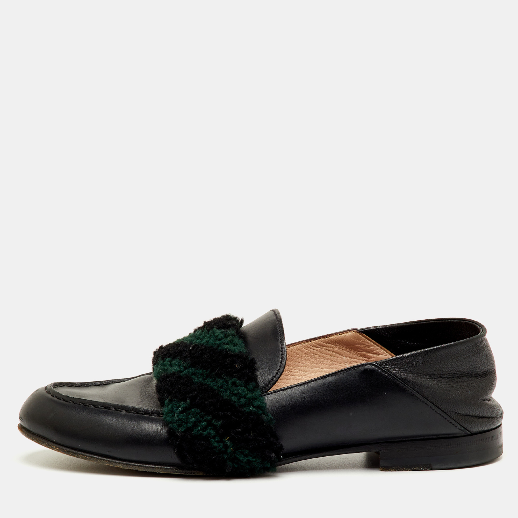 Pre-owned Fendi Multicolor Leather And Shearling Fur Flower Slip On Loafers Size 40