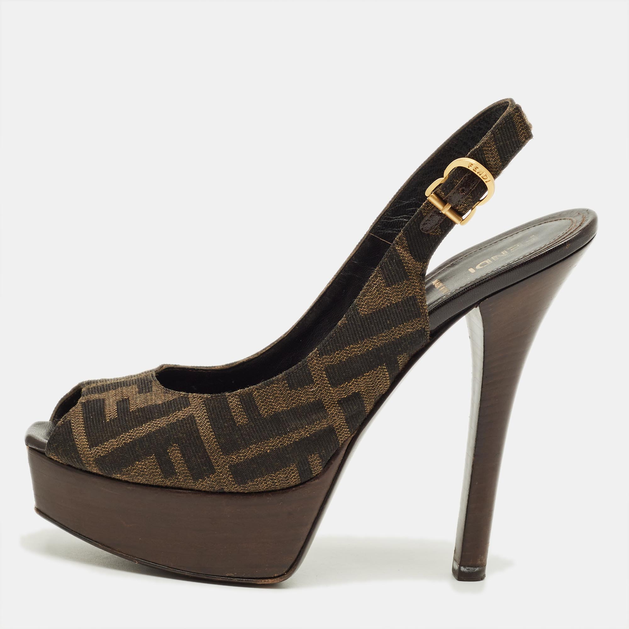 

Fendi Fendista Size  Brown Zucca Canvas Slingback Sandals