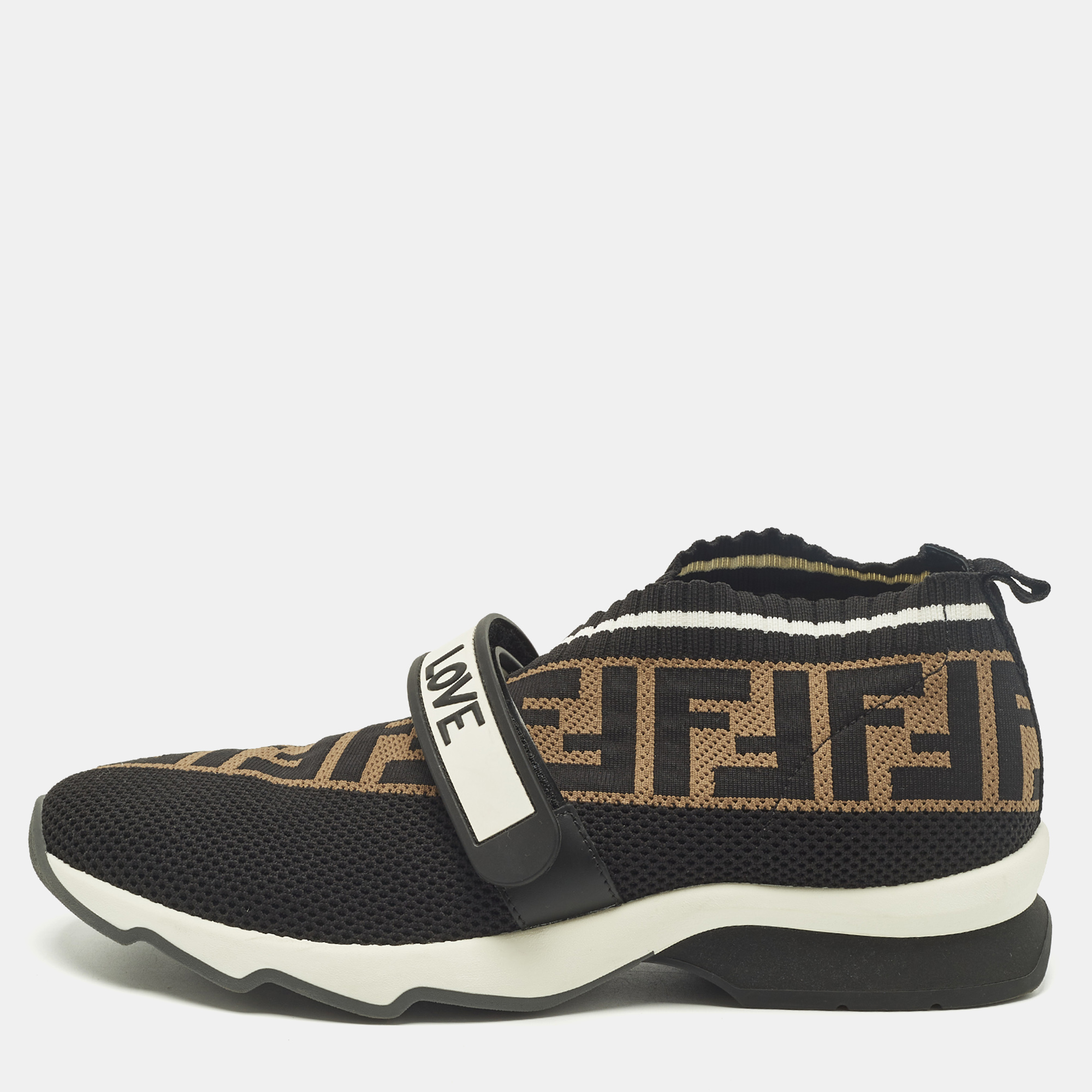 

Fendi Rockoko Size  Black/Brown FF Knit Fabric Slip On Sneakers