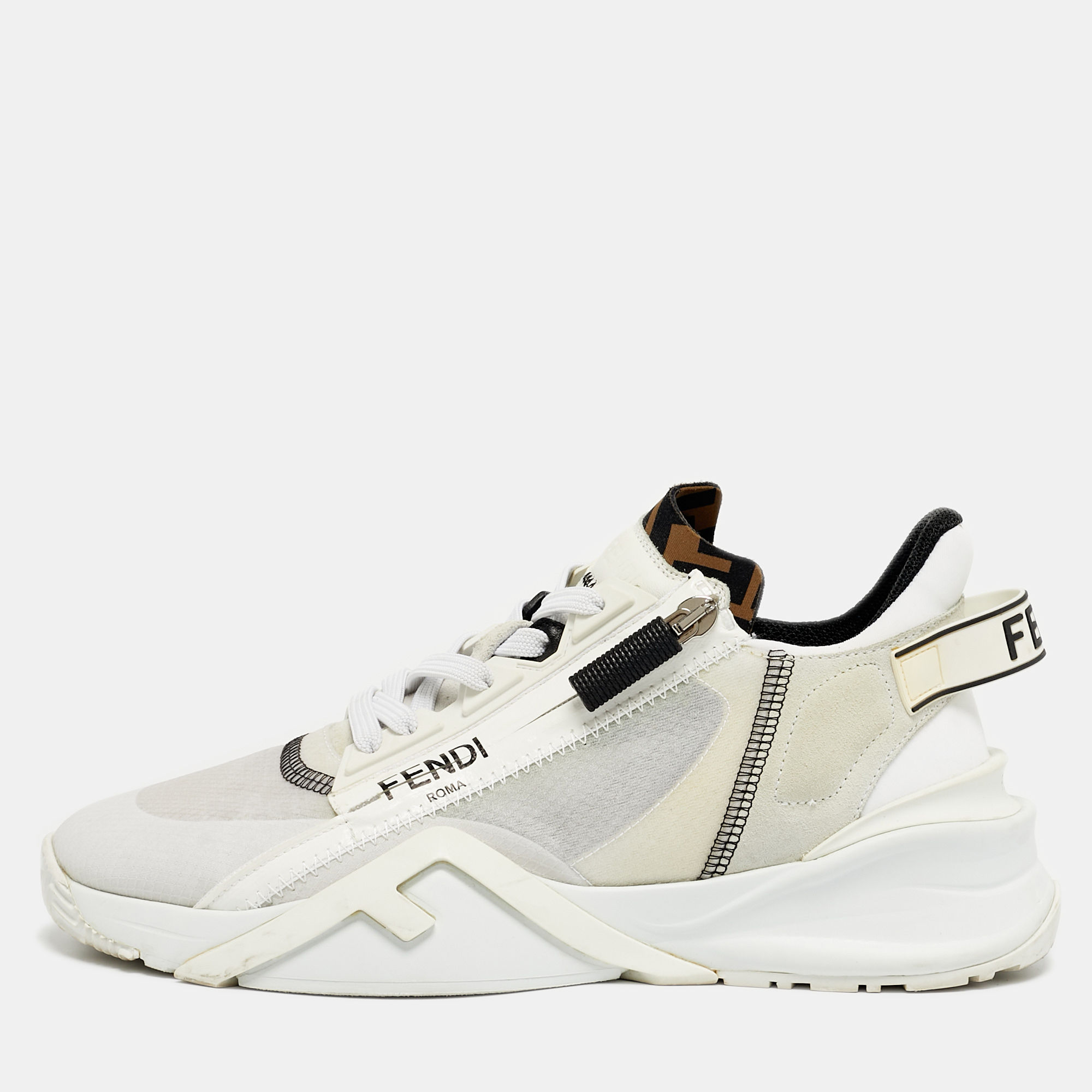 Pre-owned Fendi Flow Size 39 White Patent Leather And Suede Low Top Sneakers