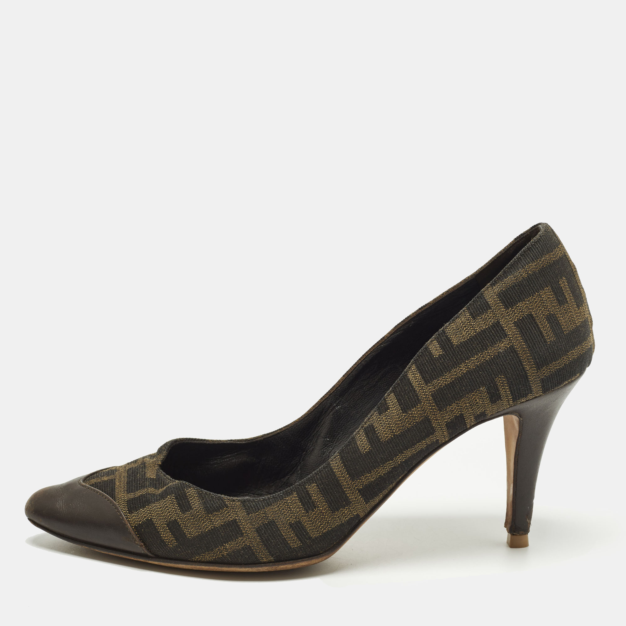 

Fendi Size  Brown Zucca Canvas and Leather Pointed Toe Pumps