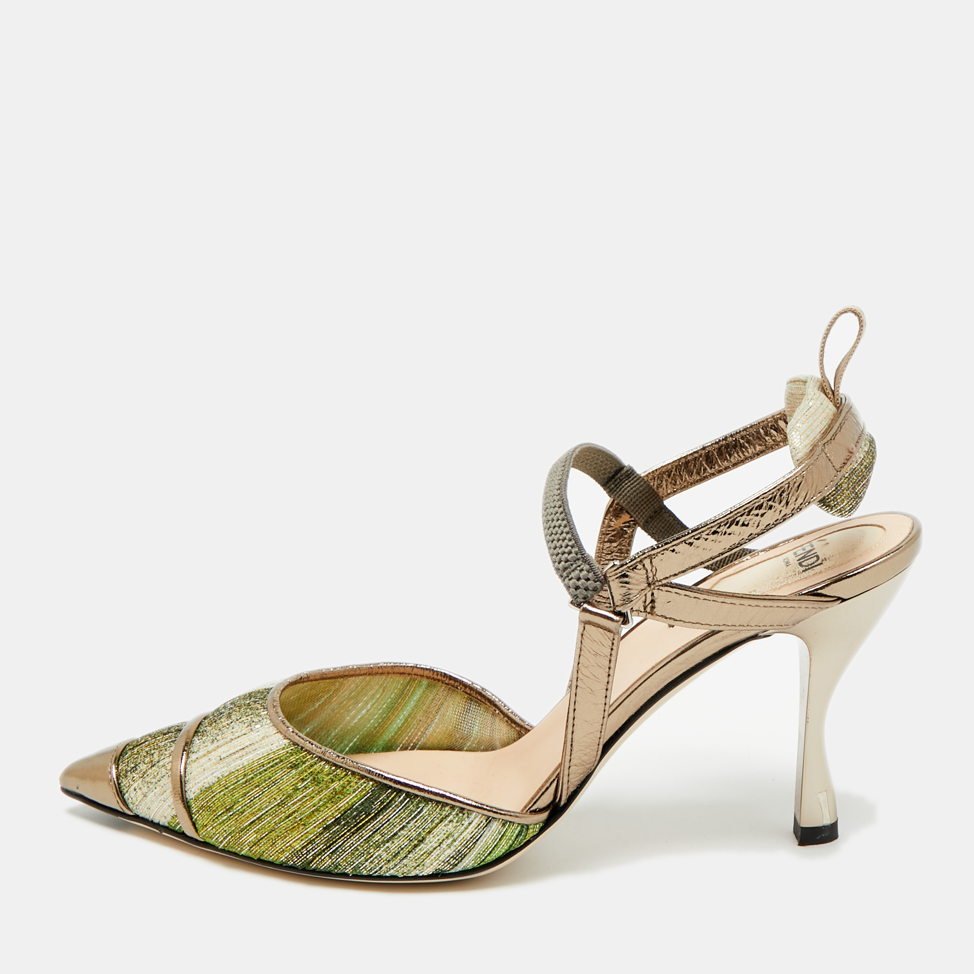 

Fendi Colibri Size  Multicolor Metallic Fabric and Nylon Slingback Pumps