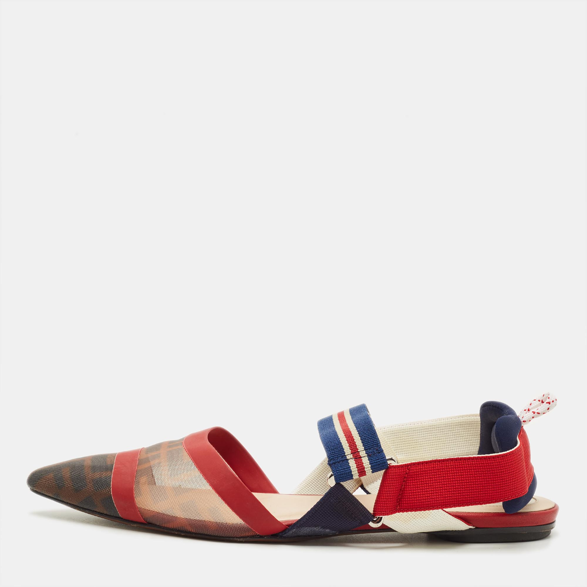 

Fendi Colibri Size  Multicolor Canvas and Mesh Slingback Flats