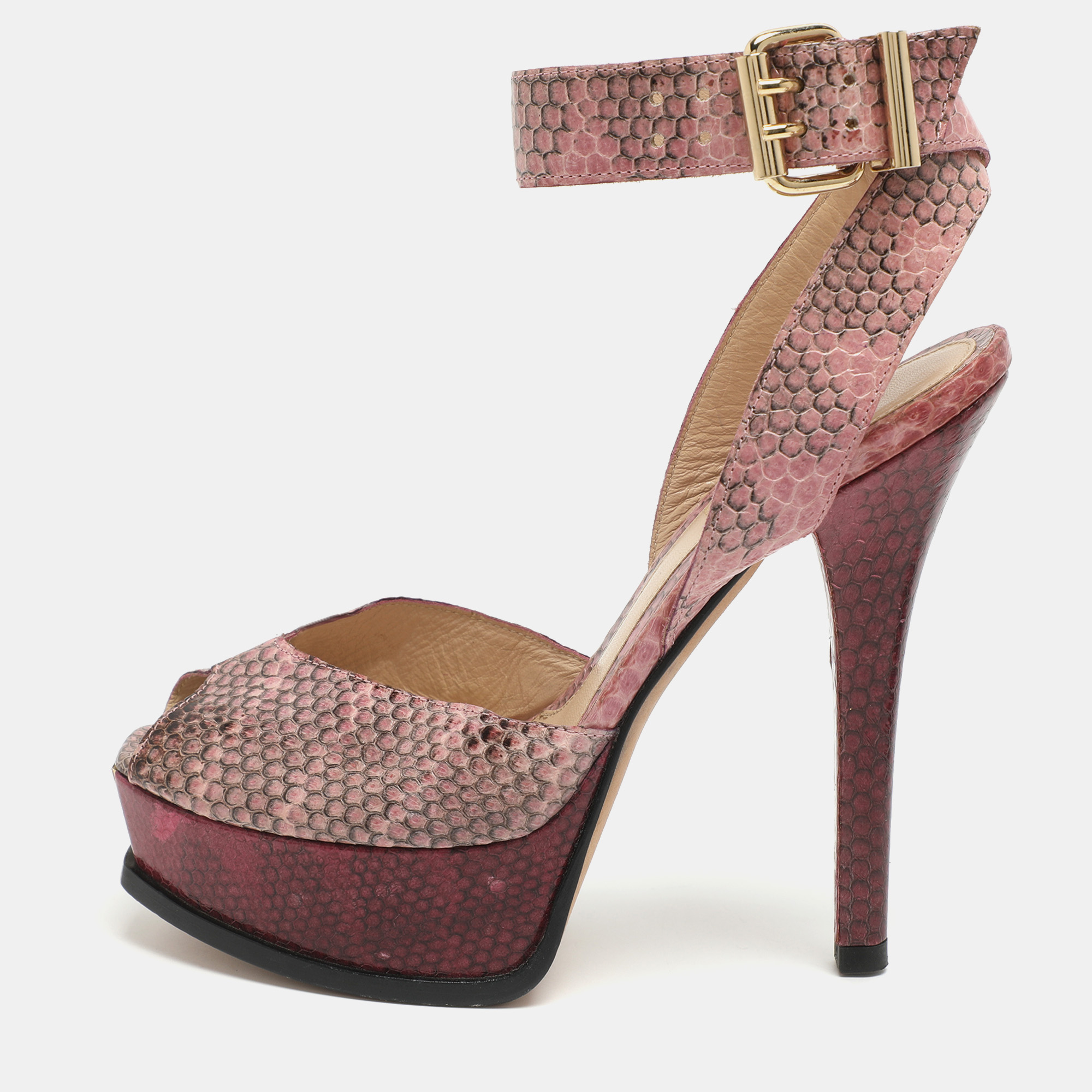 

Fendi Fendista Size 36 Pink Snakeskin Leather Platform Sandals
