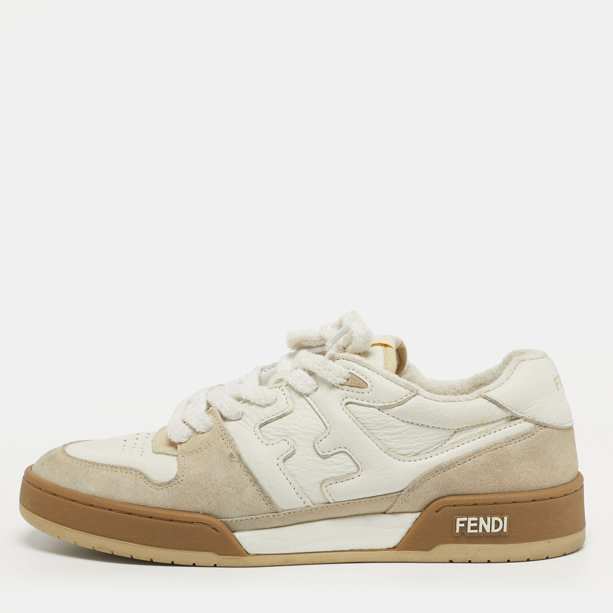 

Fendi Match Size  White/Cream Leather and Suede Low Top Sneakers