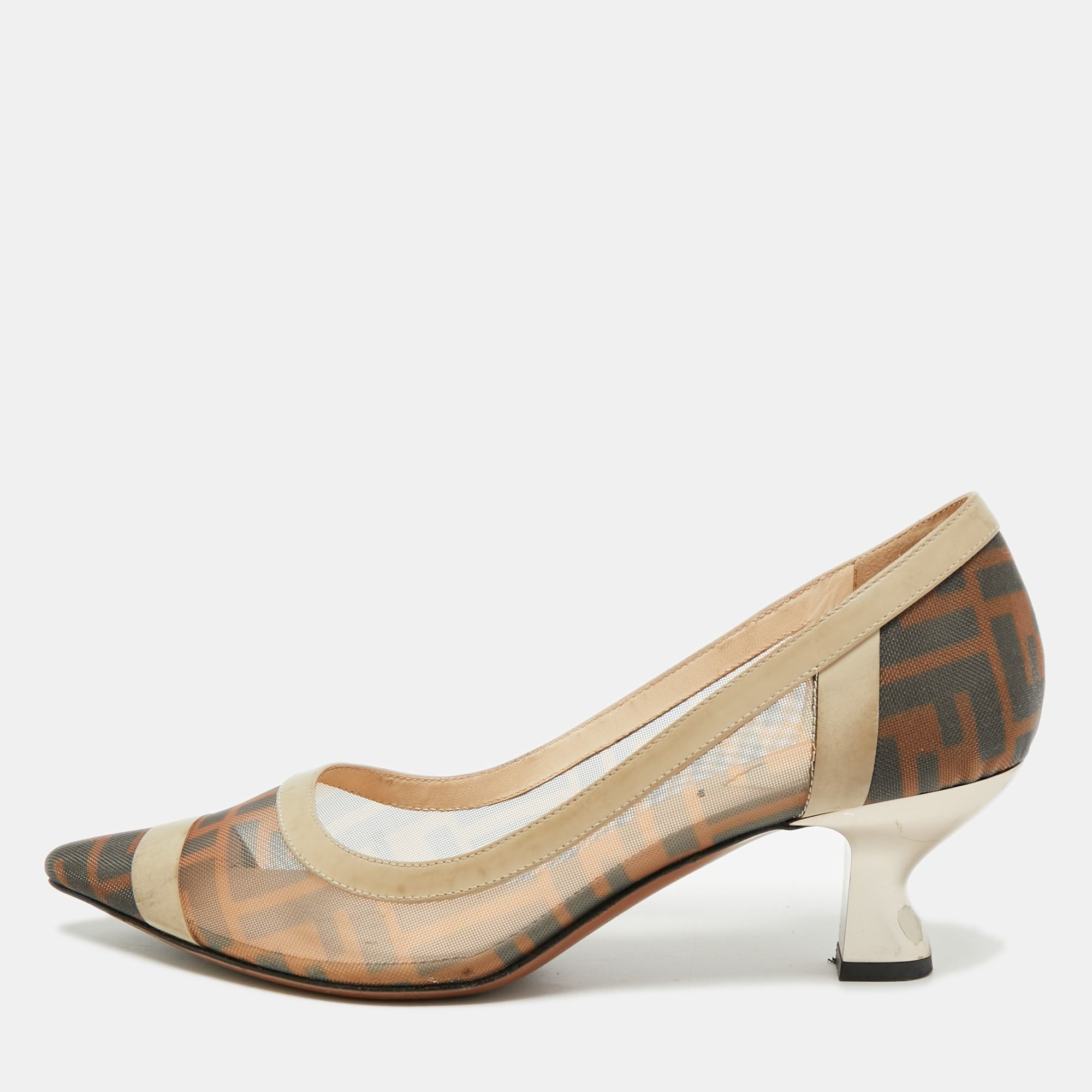 

Fendi Colibri Size  Brown/Cream Leather and Mesh Pumps