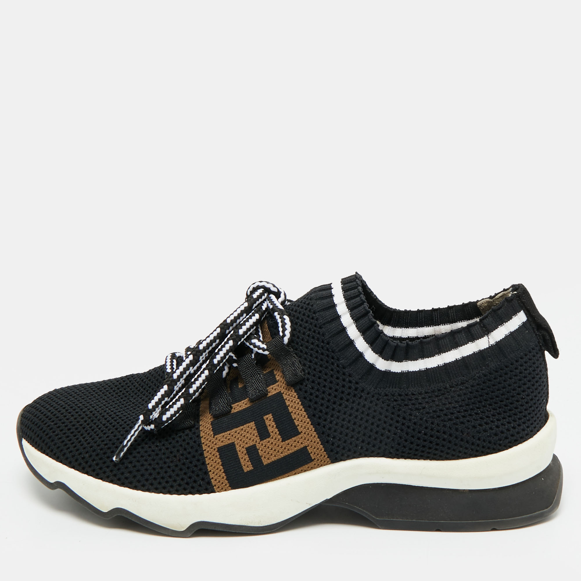 

Fendi Rockoko Size  Black/Brown Knit Fabric Low Top Sneakers