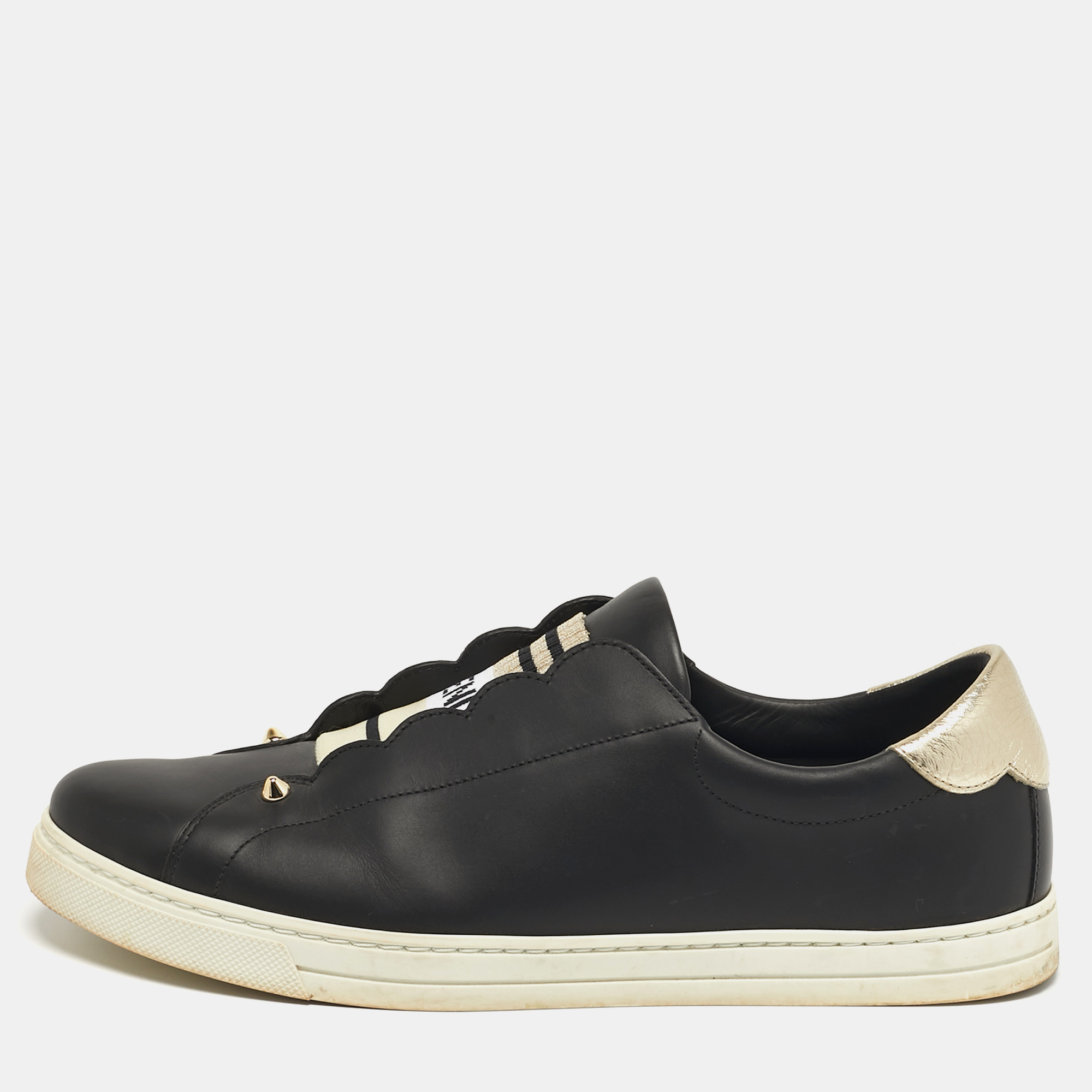 

Fendi Rockoclick Size  Black Leather Slip On Sneakers