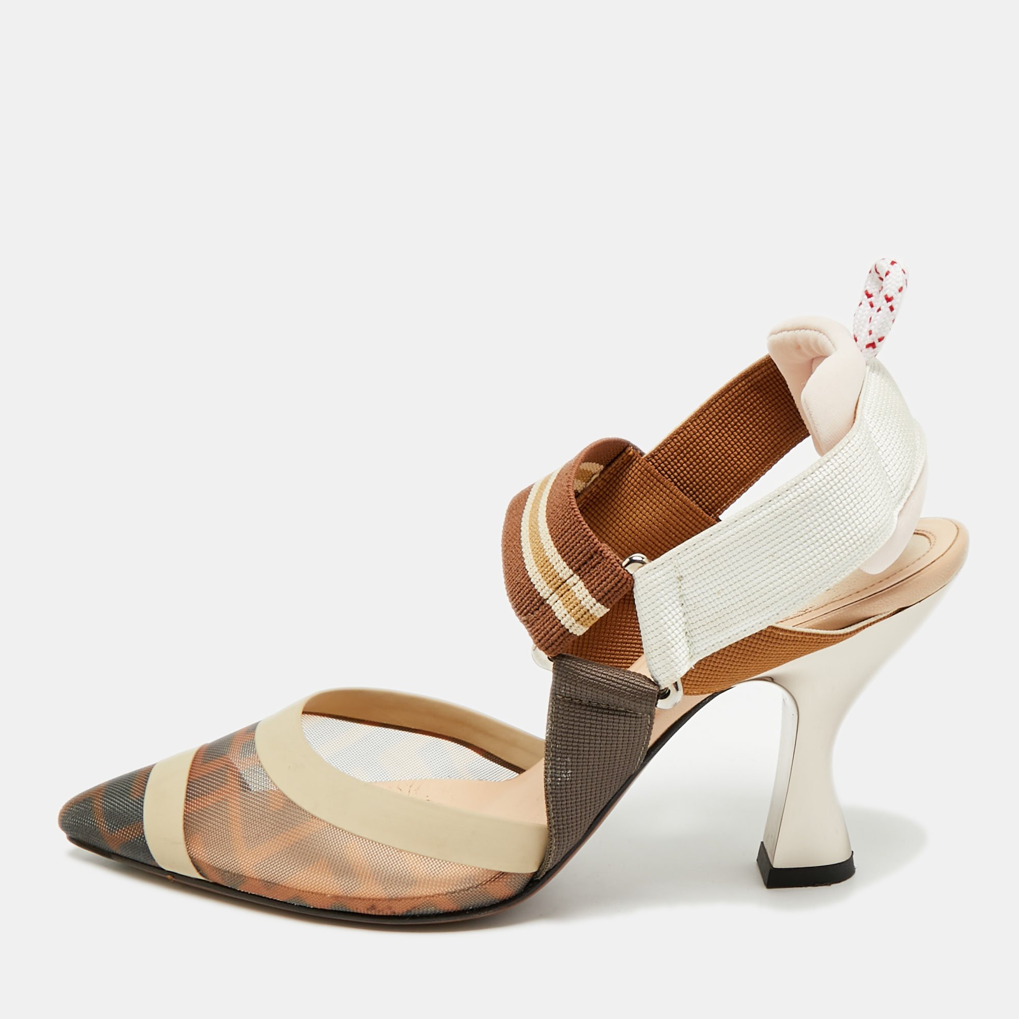 

Fendi Colibri Size  Brown Leather and PVC Slingback Pumps