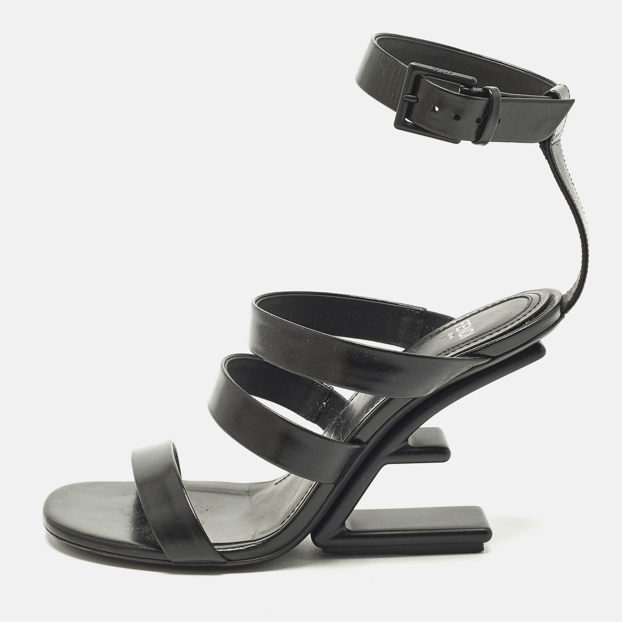 

Fendi Size  Black Leather Wedge Strappy Sandals