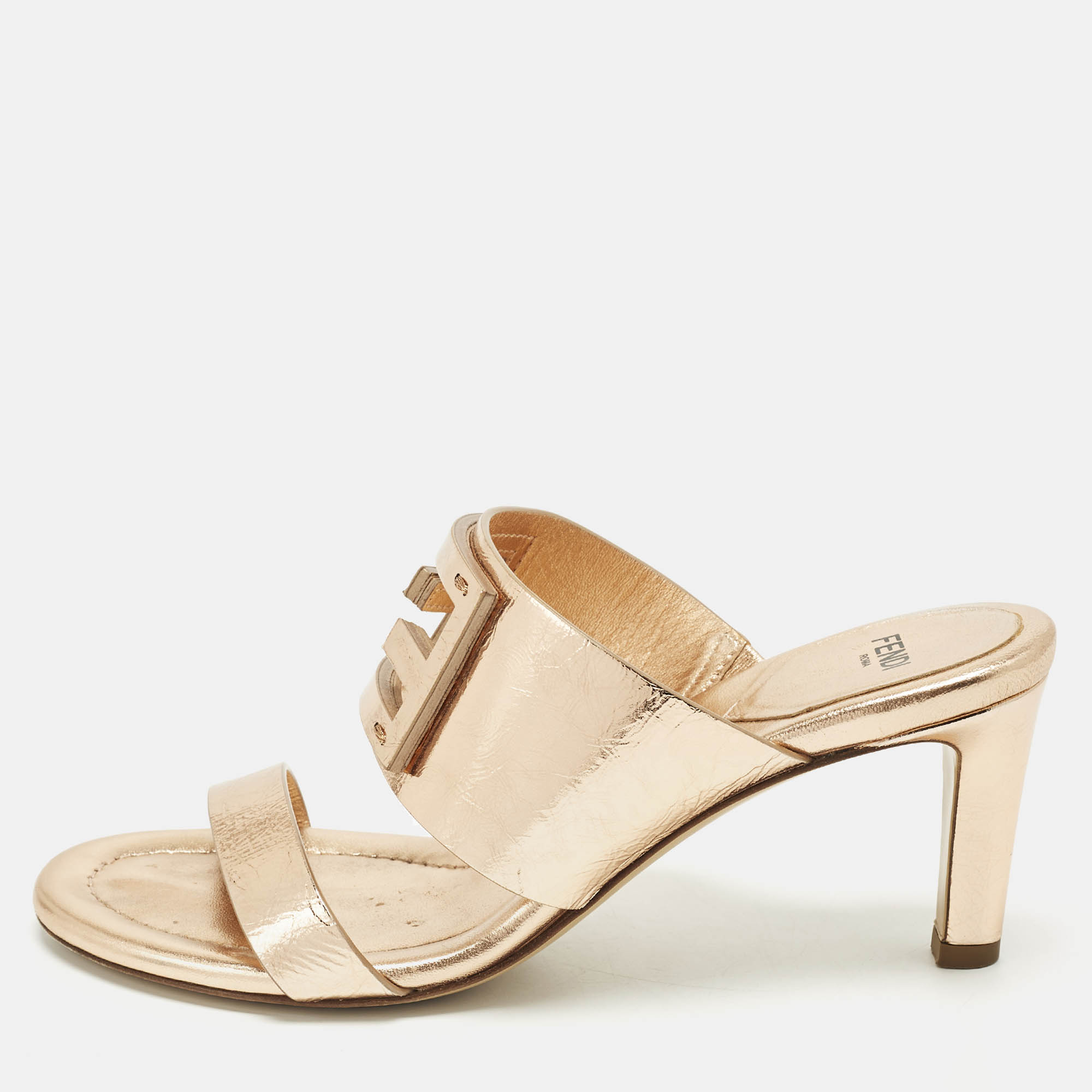 

Fendi Baguette Size  Rose Gold Foil Leather Slide Sandals