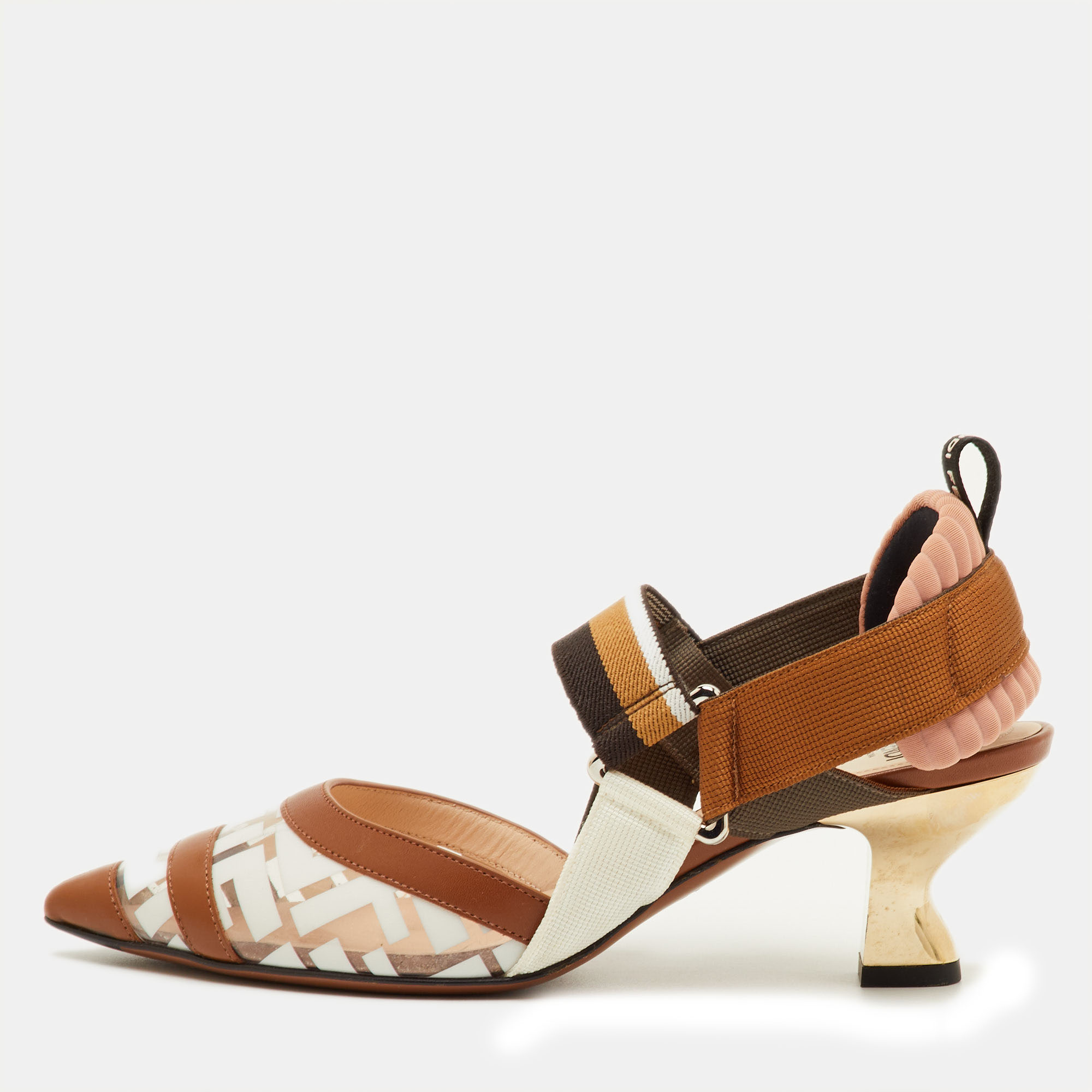 

Fendi Colibri Size  Brown Zucca PVC and Leather Slingback Pumps