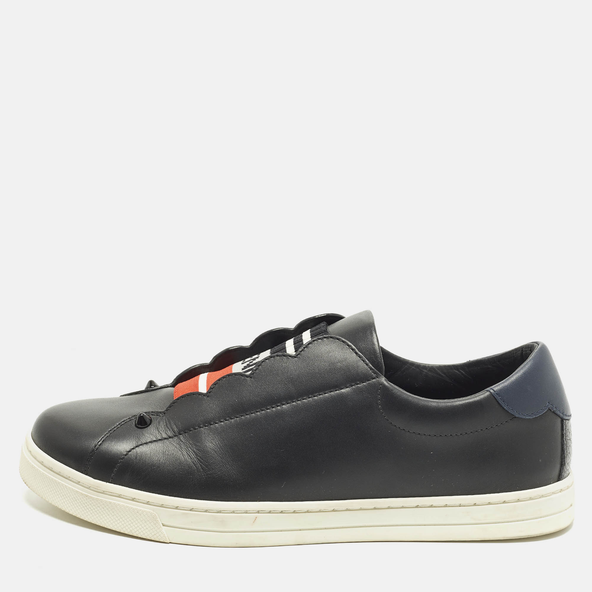 

Fendi Rockoclick Size  Black Leather Slip On Sneakers